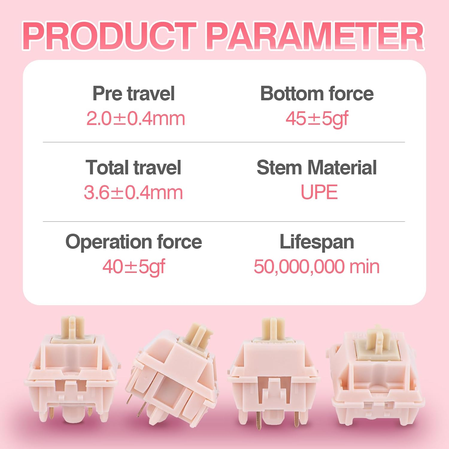 EPOMAKER Nude Rosa 39Gf Silent Gaming Keyboard Switches, 5-Pin Pre-Lubed Linear Switch, 35 PCS, 21Mm Spring, with PC Case, UPE Stem, Compatible with MX Keycaps for Mechanical Keyboard (Nude Rosa) image number 5