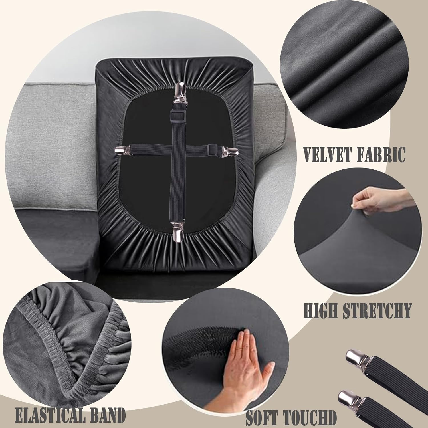 YMEOW Stretchy Caravan Cushion Covers, Washable Non-Slip RV Dinette Bench Covers with 2 Fastening Straps,Cover Protector for Camper Sofa Seats&Backrest (Dark Grey,3 Seater) image number 3