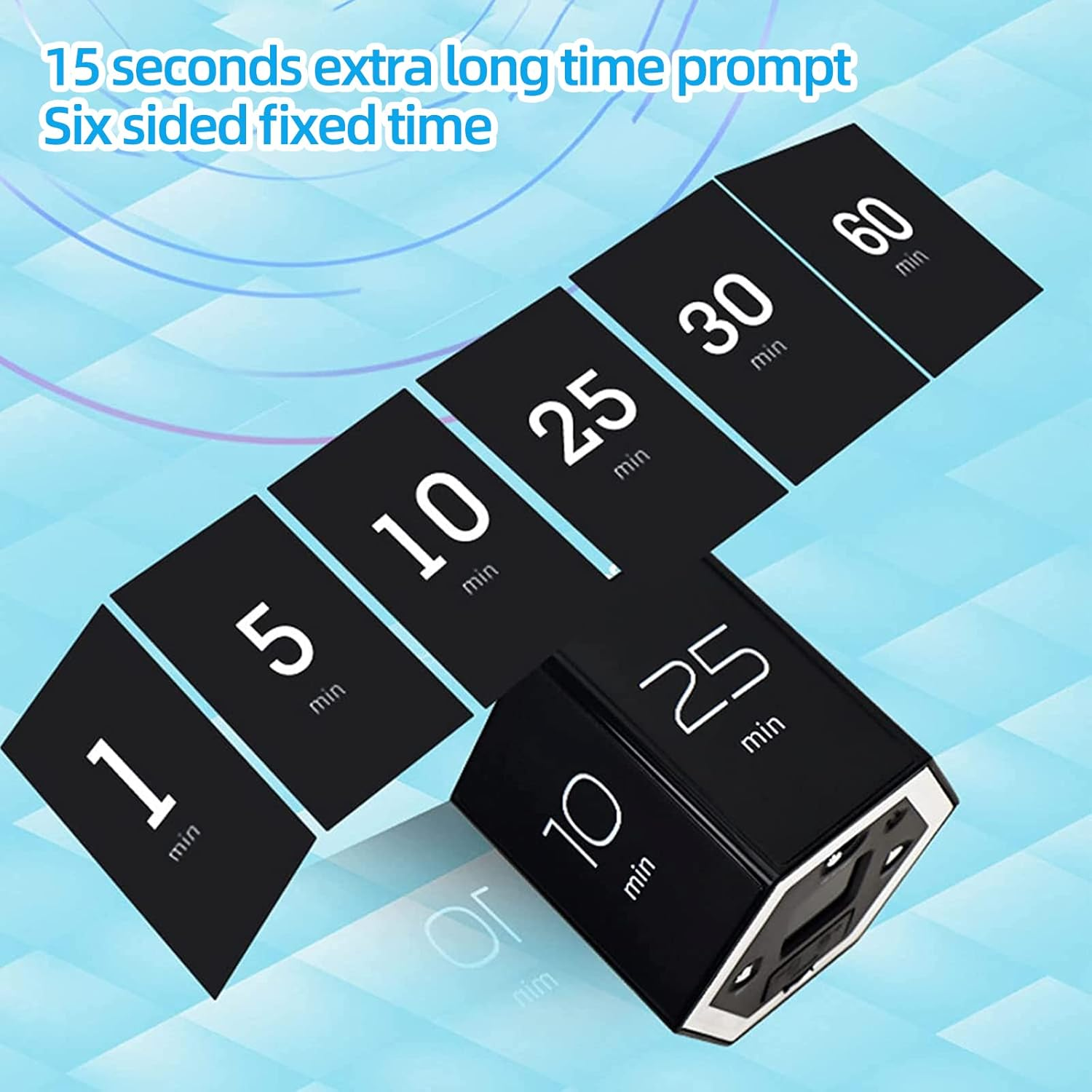 Pomodoro Timer, Hexagonal LED Display Flip Timing Multifunctional Studying Timer, ABS Housing Adjustable Sound Mute Flip Timer for Kitchen (Black) - White image number 6