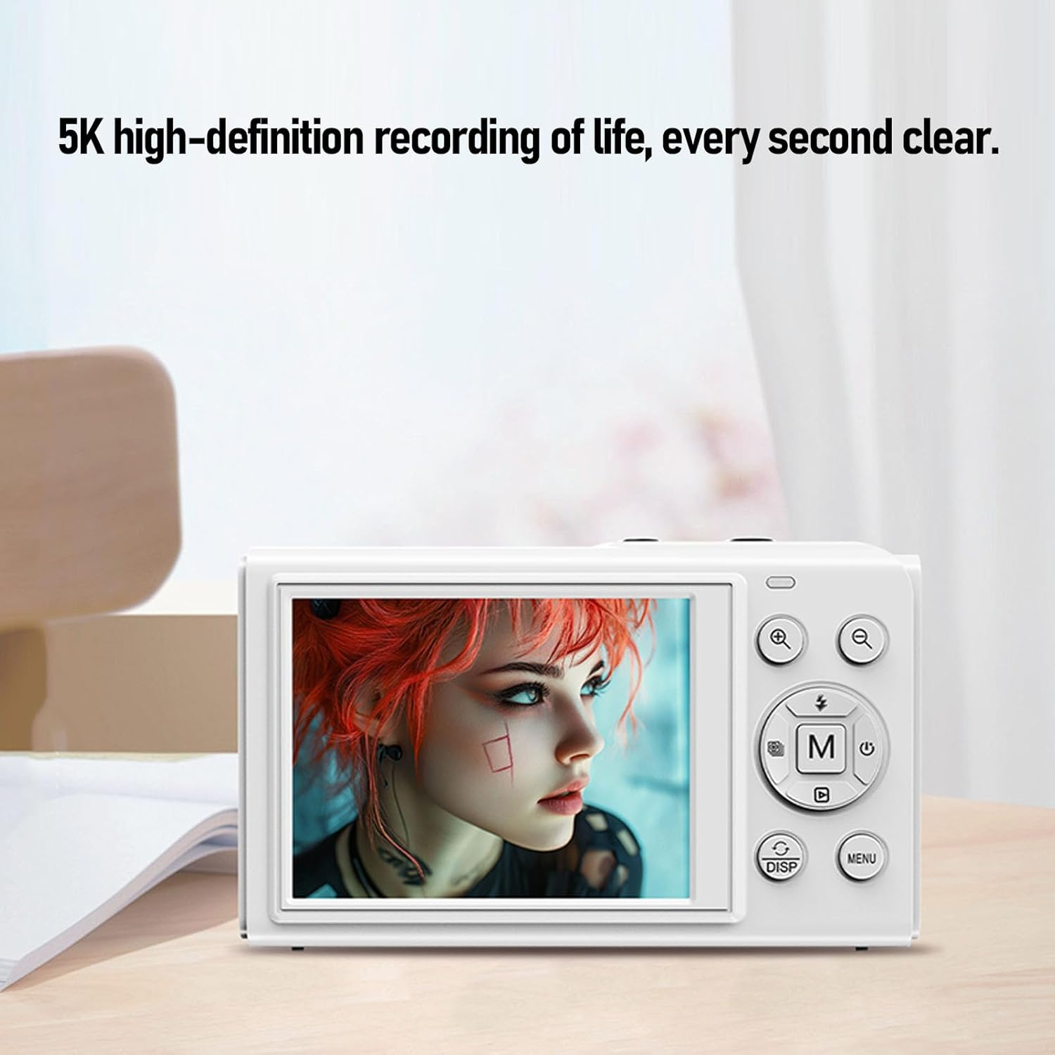 5K Digital Camera with 80MP Dual Screen, 18X Zoom, Wifi, Auto Focus, Built-In Flash, 2.8In & 1.5In Display, Vlogging Camera for Teens, Travel, Streaming, Photography (White) - Black image number 4