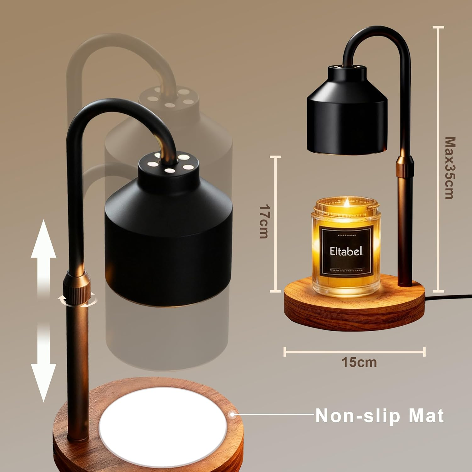 Electric Candle Warmer Lamp with Timer, Adjustable Height Wax Warmer Lamp for Large Wick & Jar Candles, No Flame Warmer Light with 2 Bulbs, Safe for Home Office image number 2