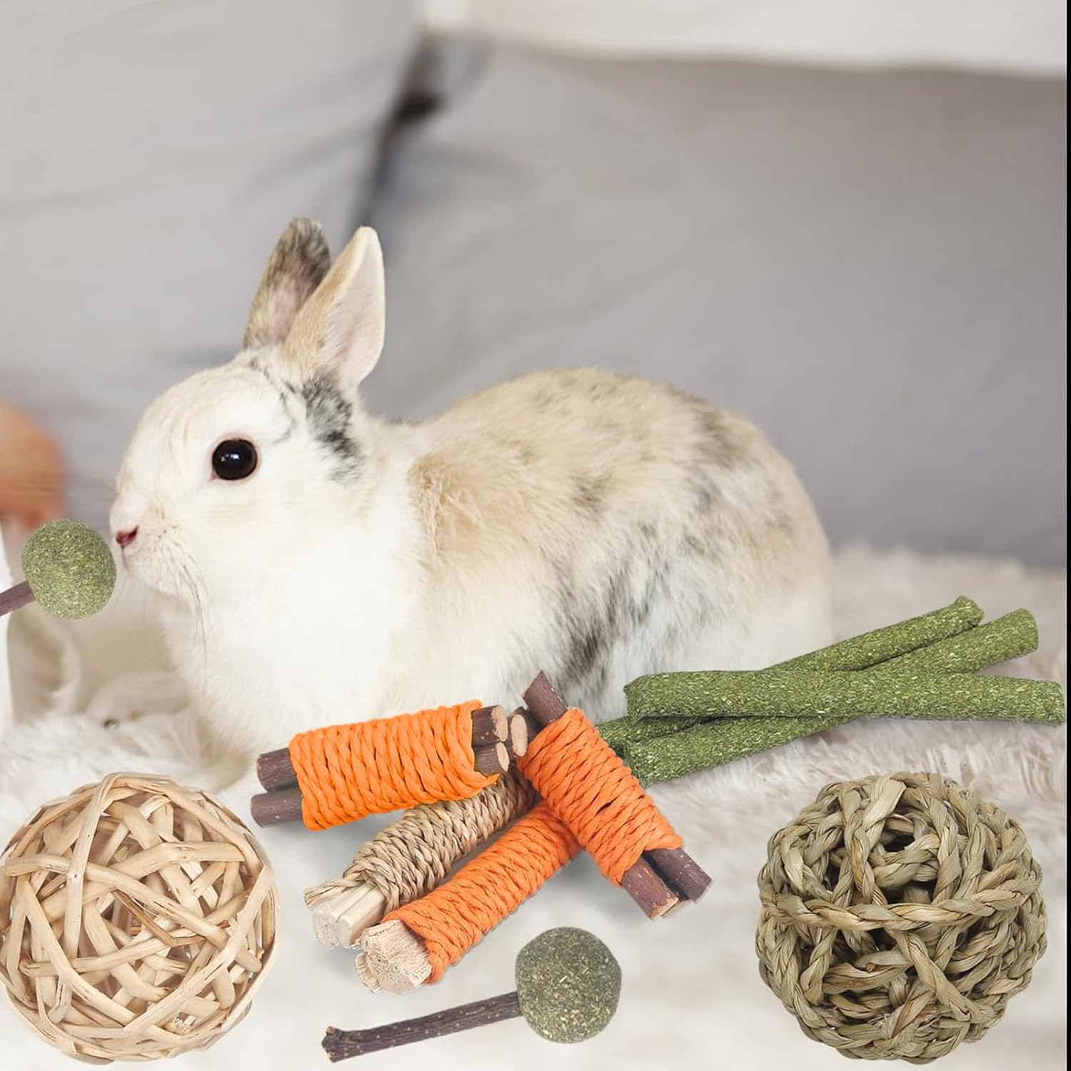 18Pcs Bunny Chew Toys for Teeth, Guinea Pig Toy Hamster Toy, Chew Treats for Rabbit Bunny Chinchilla image number 5