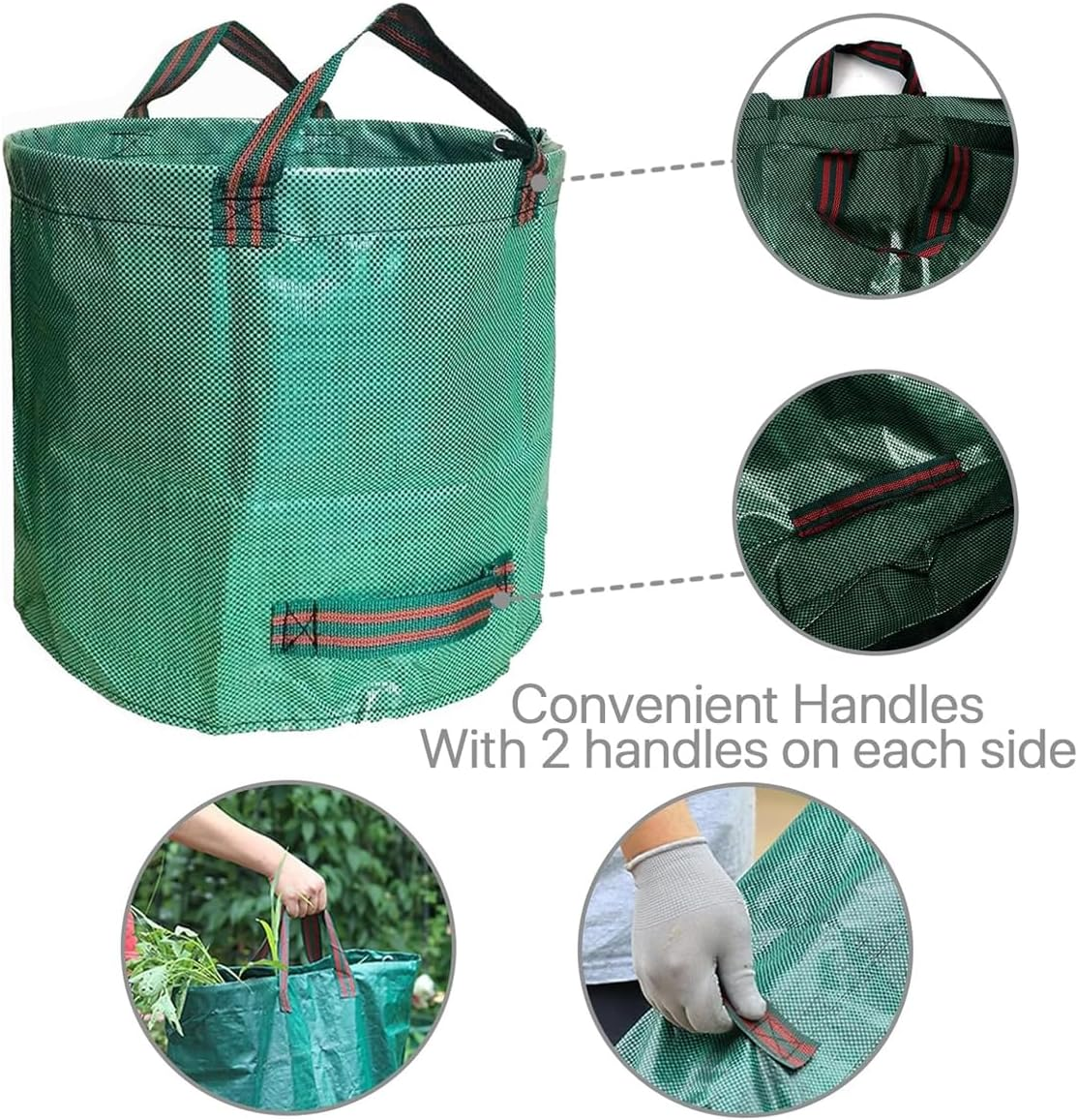 AIMALL 500L Large Garden Leaf Bag, Heavy Duty Waterproof Deciduous Debris Collection Bag with Handles, 31.49In X 39.37In Reusable Yard Waste Bag for Outdoor, Green