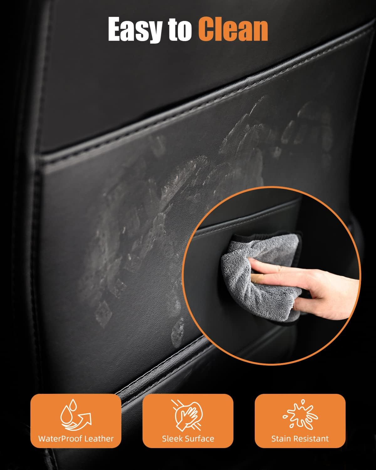 EVANDCAR Tesla Model 3/Y/S Leather Seat Back Protector, Wear-Resistant Car Kick Mats with Organizer Pocket, Set of 2