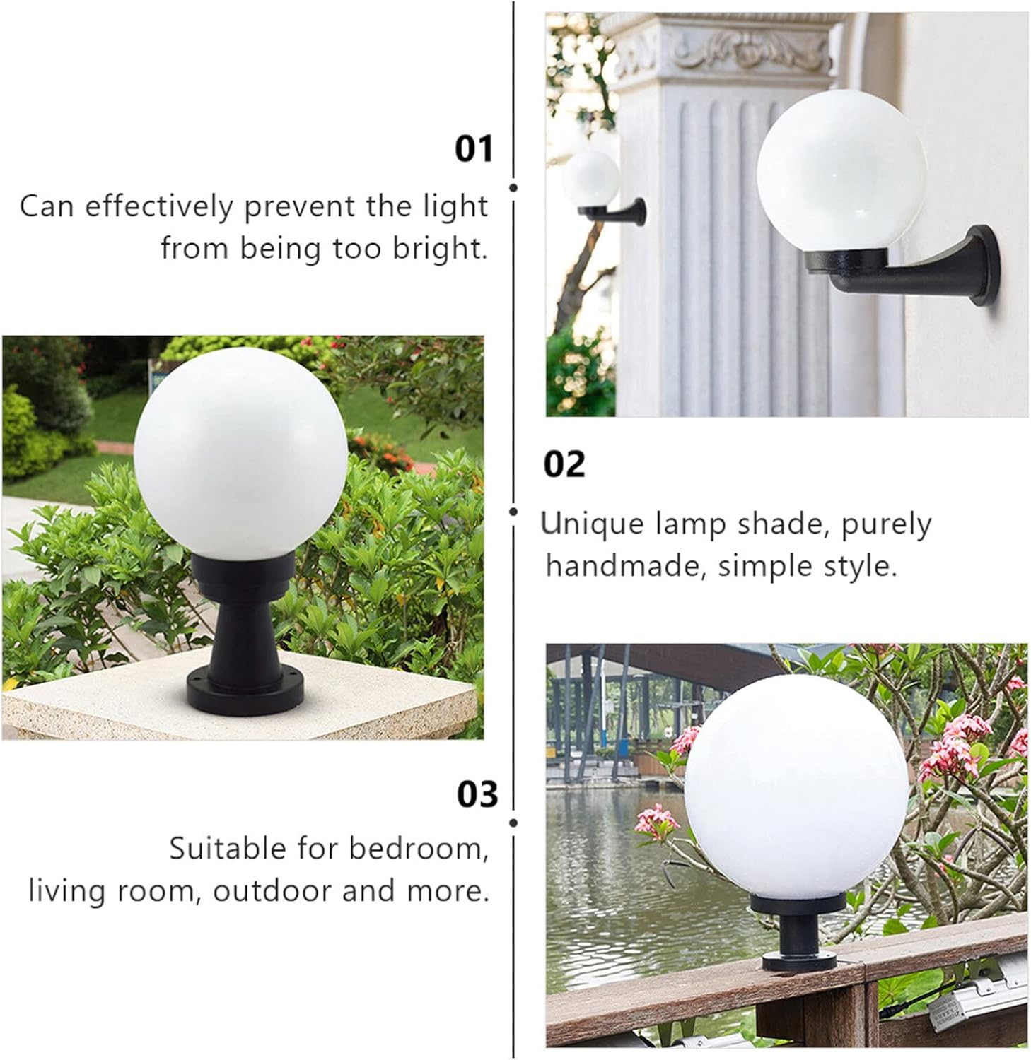 Ciieeo Acrylic Lamp Post Globe with 3.15Inch Threaded Neck White Lamp Shade round Plastic Outdoor Light Globe Screw Neck Wall Ceiling Fan Light Covers