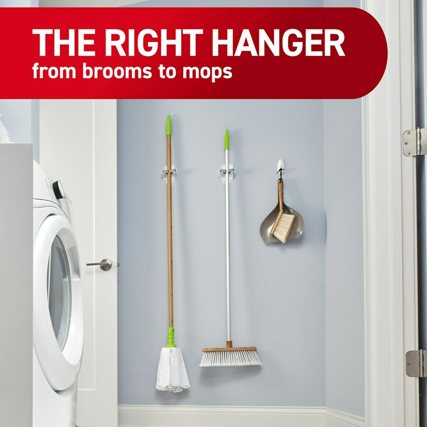 Command Broom and Mop Gripper, Damage Free Hanging Wall Mount Broom and Mop Holder, No Tools Holiday Cleaning Organizer, 3 Hangers and 6 Command Strips image number 3