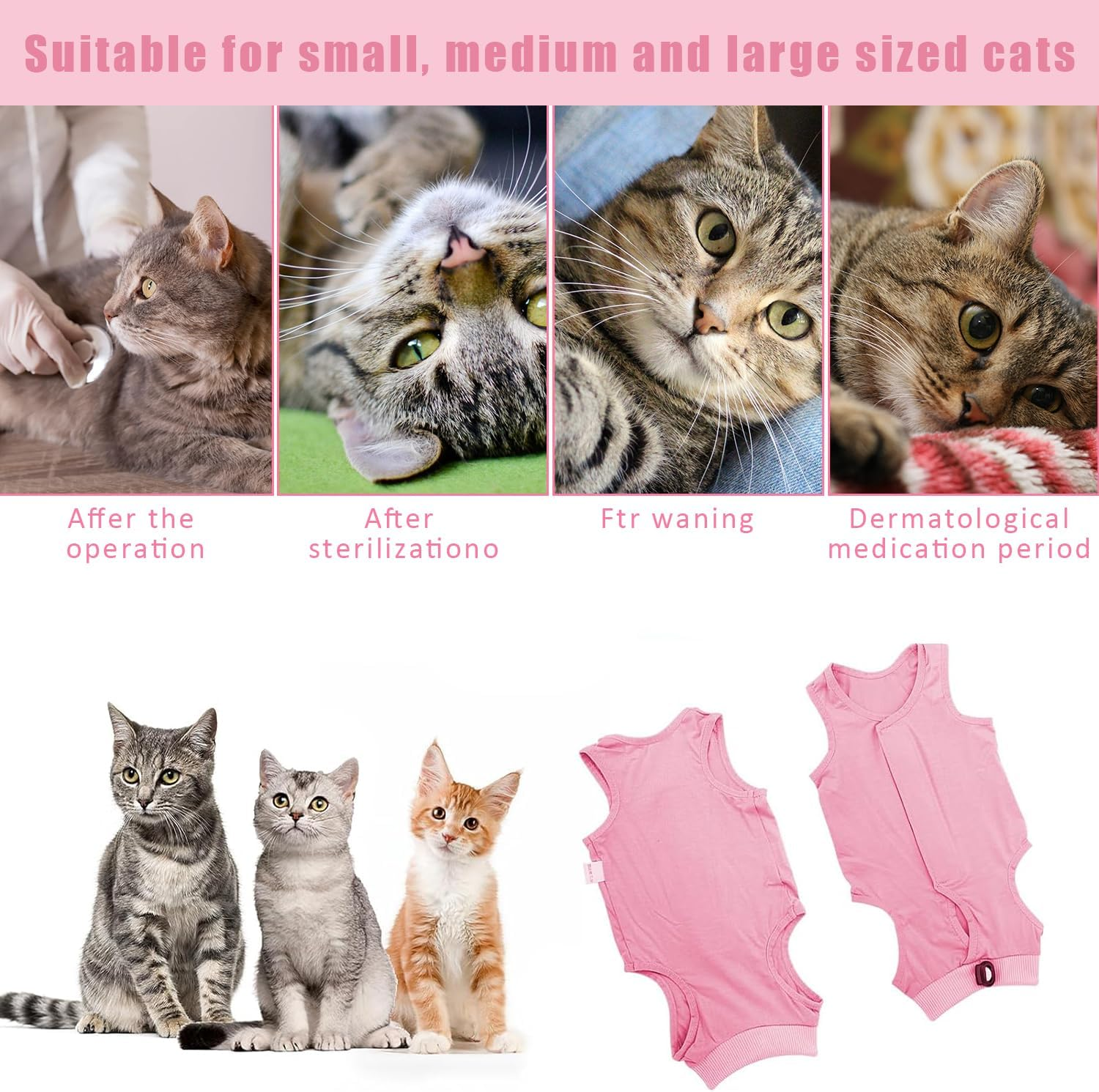 1 PCS Cat Recovery Suit Post Surgery, Kitten Recovery Suits after Spay, Pet Surgical Spay Shirt, anti Licking Pajama Suit after Spay, for Abdominal Wounds or Skin Diseases-Pink (L) image number 2