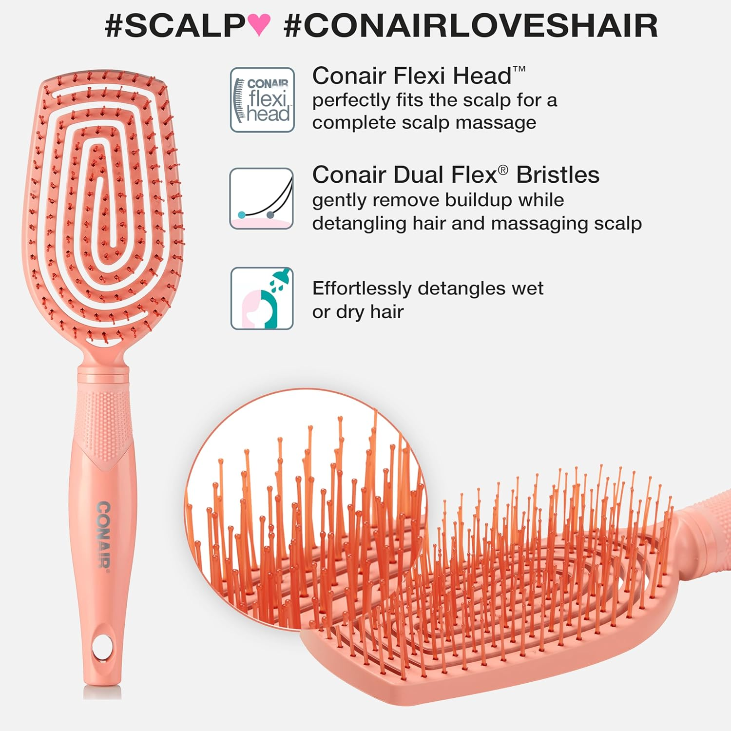Conair Scalp Care Detangling Hairbrush - Curly Hair Brush - Scalp Massager - Hairbrushes for Women & Men - Detangler for All Lengths - Can Use Wet or Dry - Standard image number 6