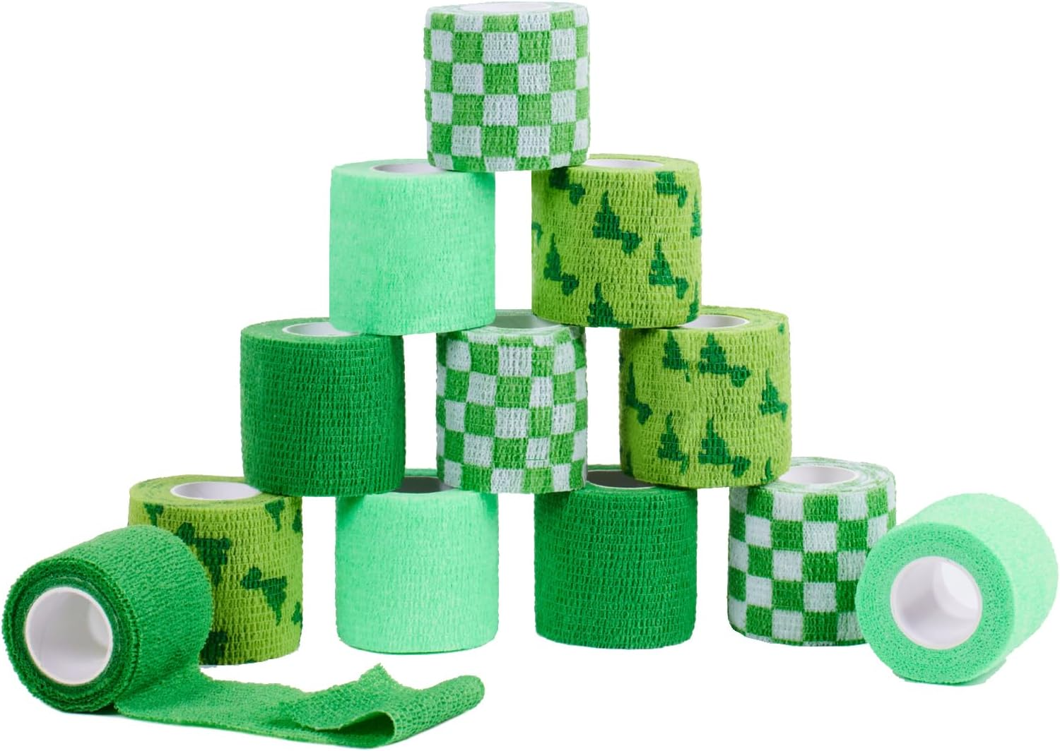 [12Pack 2"X6 Yards] Self-Adhesive Bandages Sports Wrap,Athletic Cohesive Tape for Basketball, Football Injuries,Ankle&Wrist Sprains,First Aid Vet Tape, Thumb Tape Weightlifting (Green)