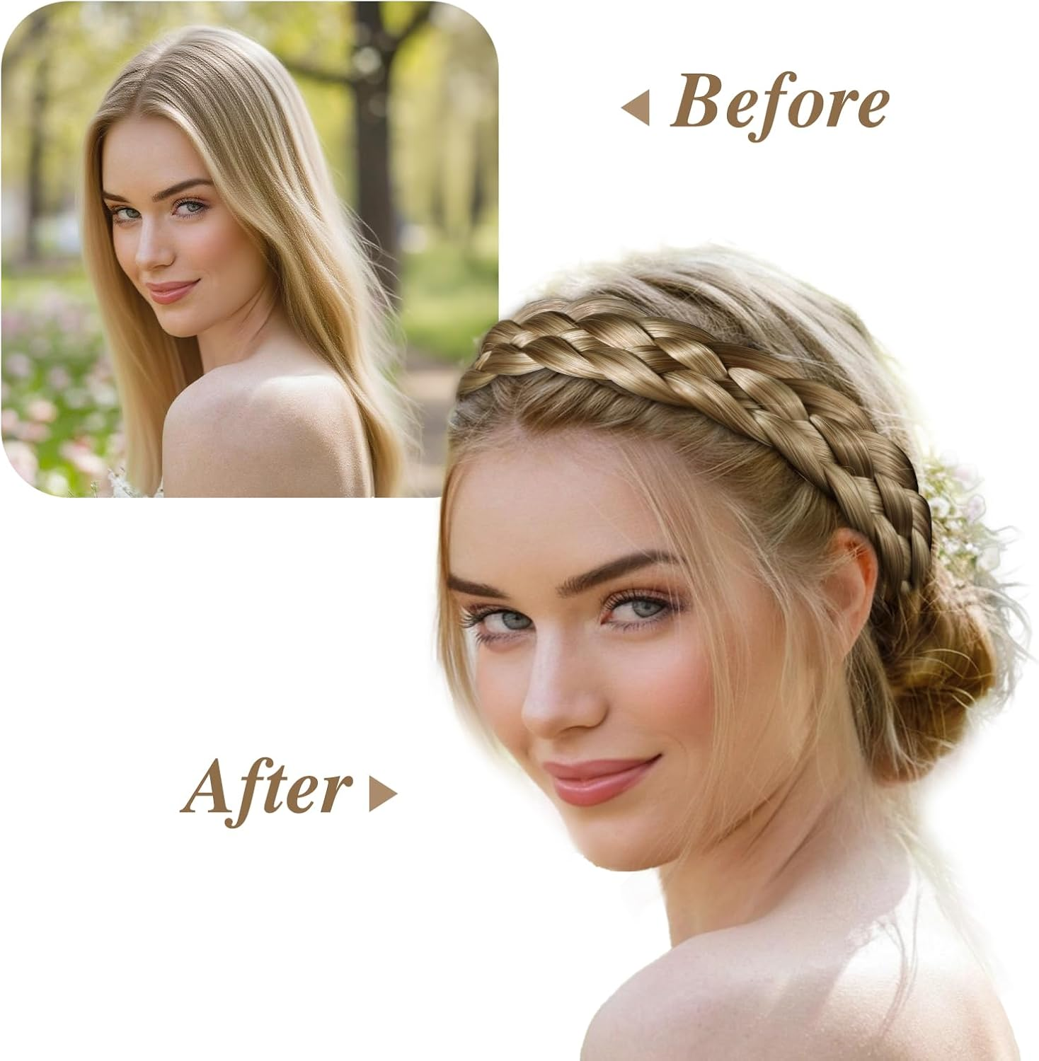 BOFUNX Women'S Hair Band Braided Headband Dirndl Braid Hair Accessories for Oktoberfest Wedding Party - Dark Brown image number 4