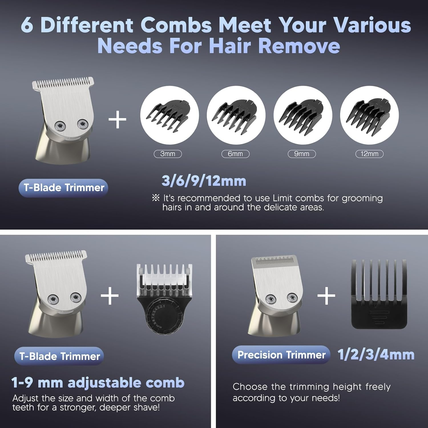 Body Trimmer for Men, Professional 5 in 1 Hair Cut Clipper Set, IPX7 Waterproof Wet and Dry Beard Face Nose Ear Groin Body Hair Trimmer Grooming Kit for Men with LED Display Men'S Gifts image number 5