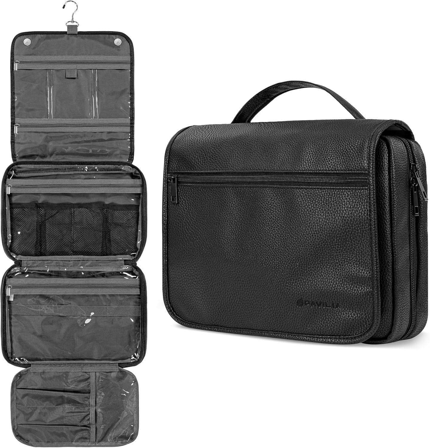 PAVILIA Hanging Toiletry Bag Women Men, Foldable Cosmetic Organizer Travel Bag, Water Resistant Makeup Bag Toiletries, Large Travel Essentials Kit, Teal Chevron, Large, Classic