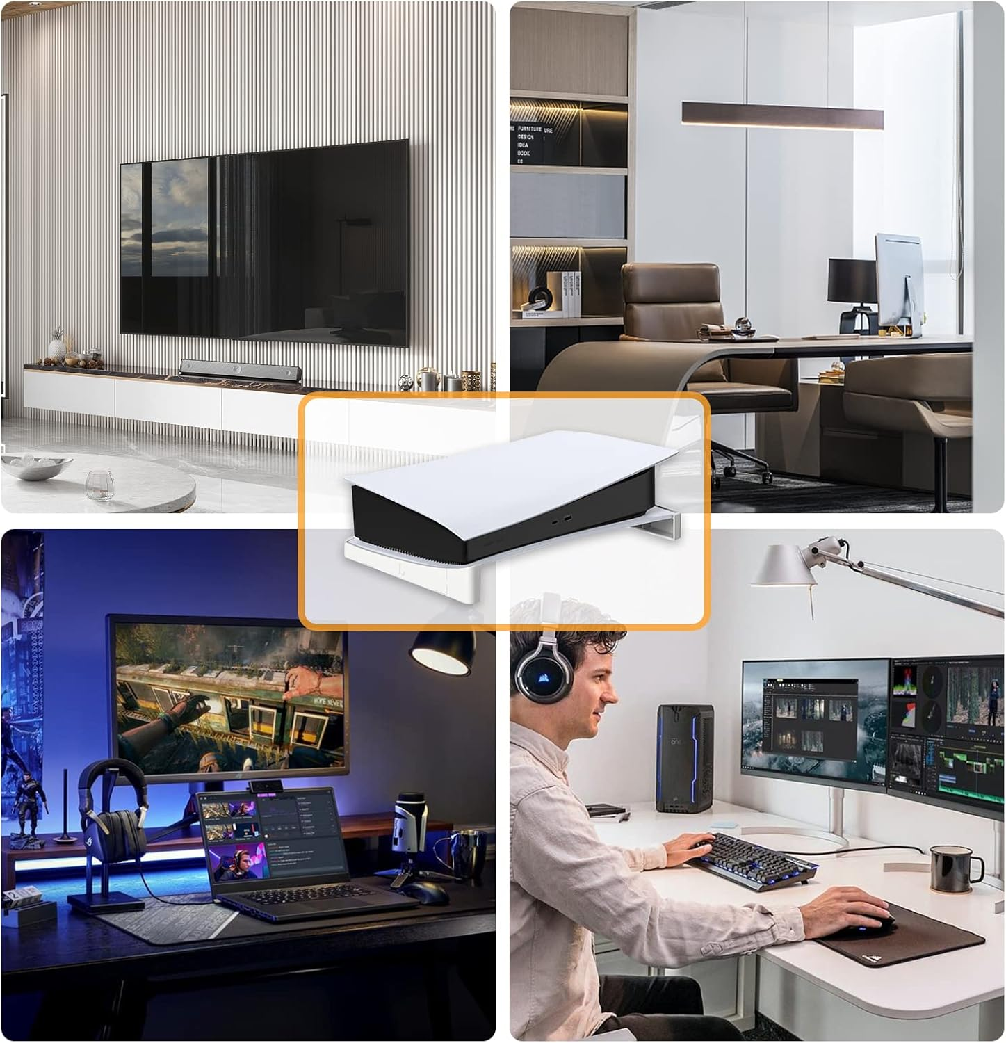 Horizontal Stand for PS5 Console, Compatible with PS5 Disc & Digital Edition, Anti-Slip Base, White image number 1