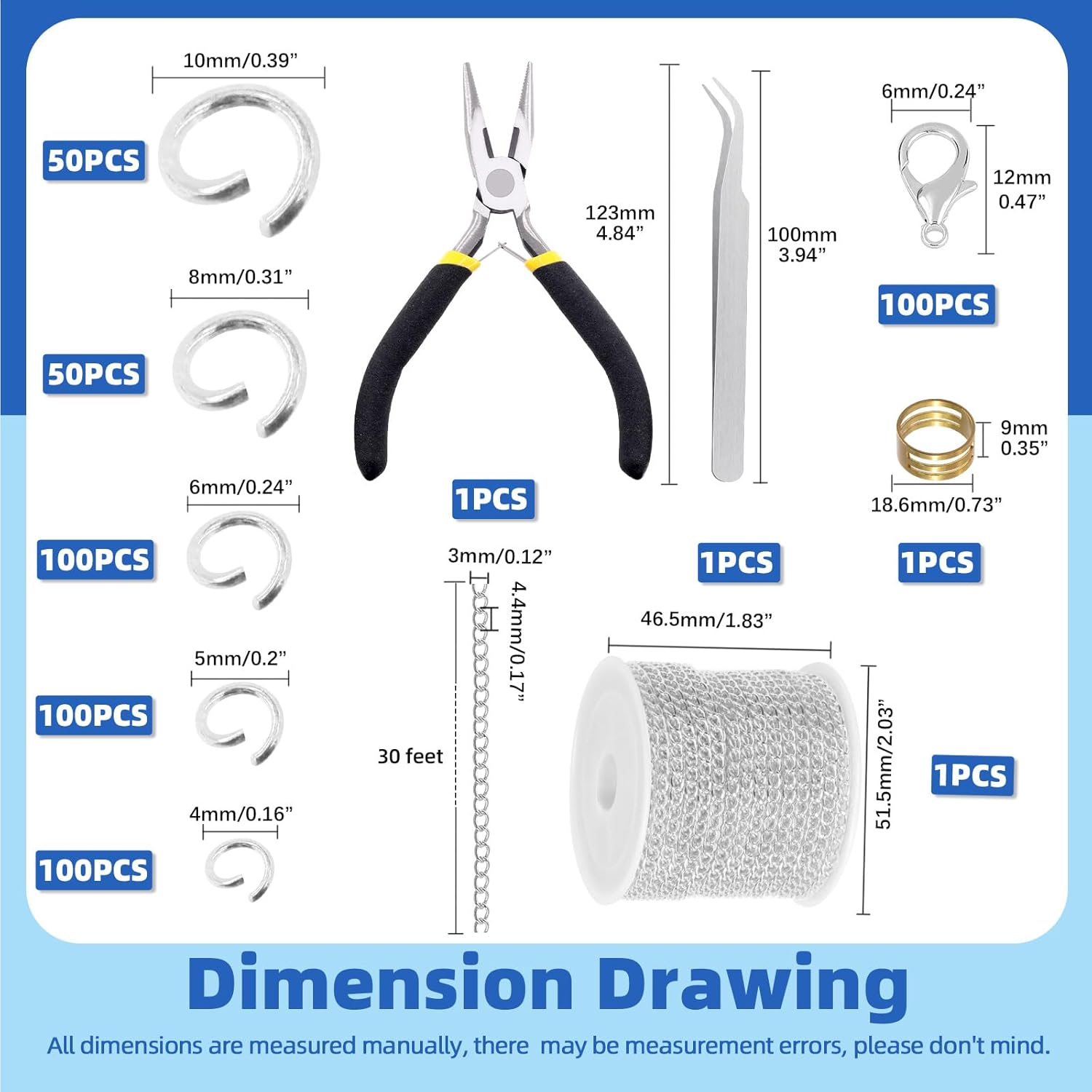 Glarks 504Pcs 30 Feet Jewelry Chains Set Silver Cable Link Chains Link Rolls Bulk Twisted Links Chain Necklace Jewelry Making Chains with Lobster Clasps and Jump Rings for Necklace Jewelry Making - Gold image number 5