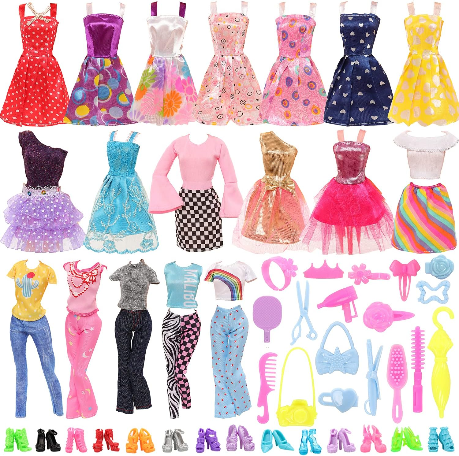Barwa 48 Pcs Accessories Include 20 Clothes Dresses Outfits, 10 PCS Shoes 18 Accessories for 11.5 Inch 28 - 30 Cm Dolls image number 2
