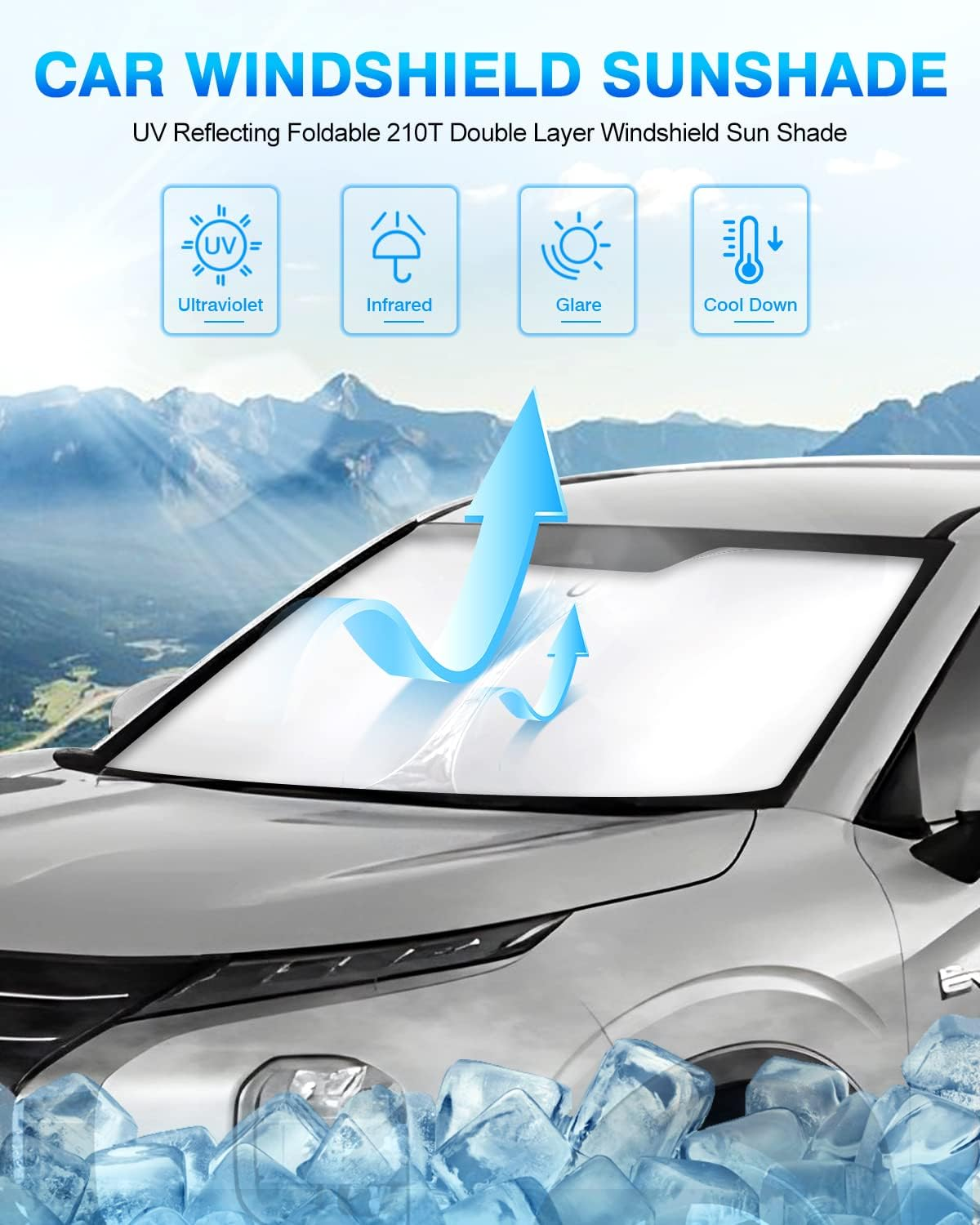 KUST Windshield Sun Shade for Mitsubishi Outlander 2022 2023 2024 Window Shade Sun Visor Cover Foldable Blocks UV Rays Keep Your Car Cooler, Black,Silver image number 3