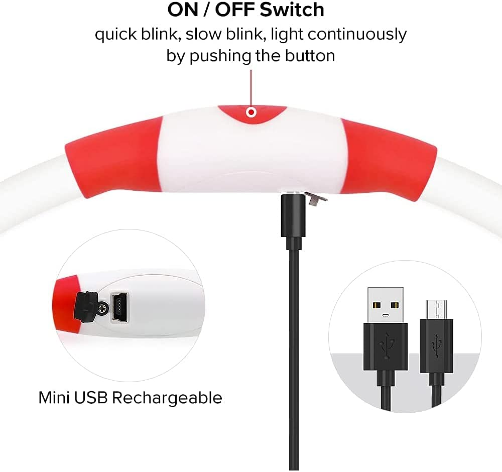 LED Dog Collar USB Rechargeable, Glowing Pet Dog Collar for Night Safety, 3 Glow Modes, Fashion Light up Collar for Small Medium Large Dogs (Red) image number 6