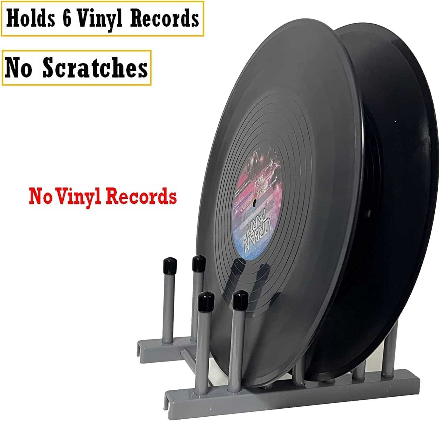 Vinyl Record Display Stand Drying Rack, Vinyl Record Storage 6-Album Display Holder Fits 12" or 7" 10" Record Album Lp&rsquo;S, with Soft Silicone Top Protection - No Records, Grey image number 4
