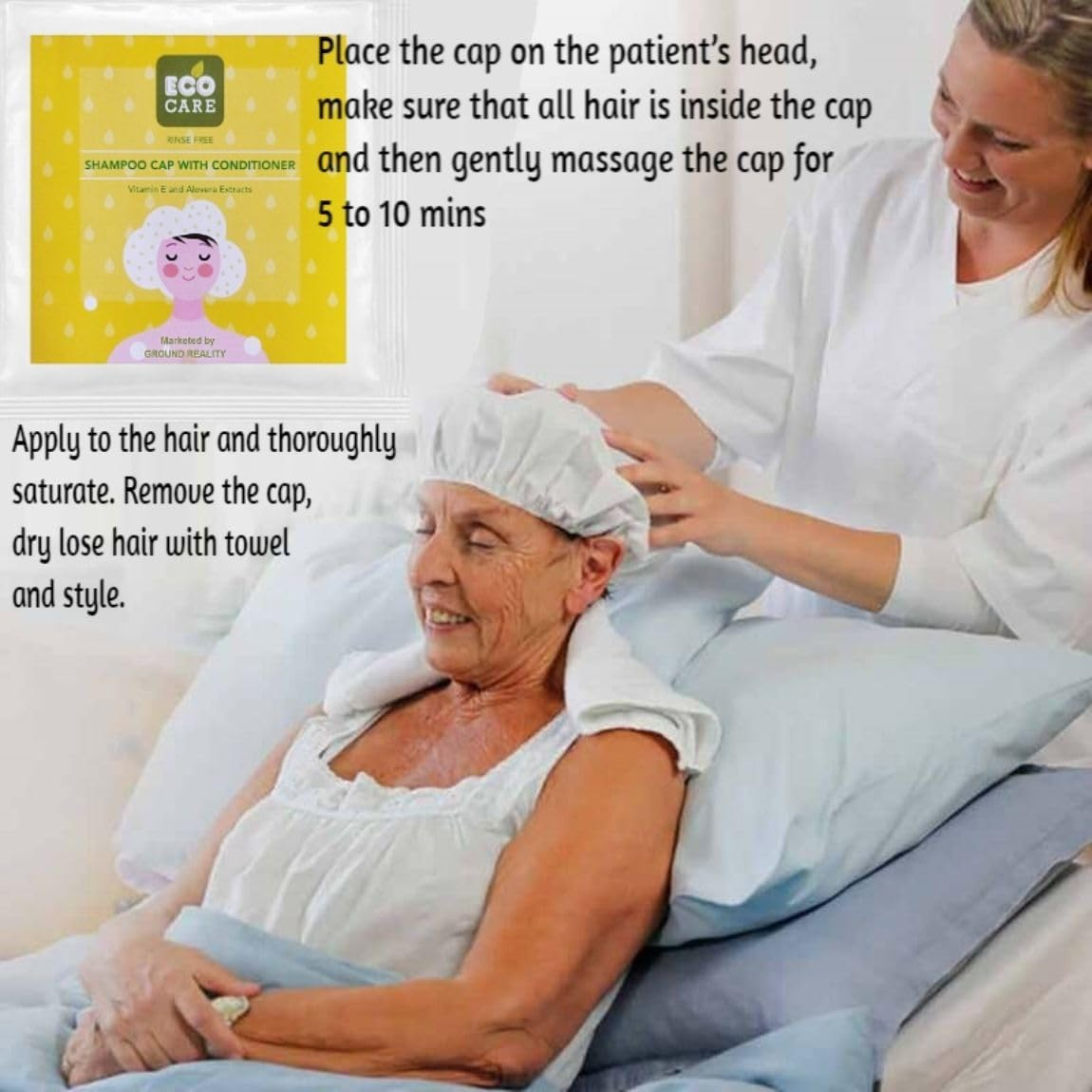 LADY HAWK 1 Pack Eco Care Easy Bath Shampoo Cap for Comfortable and Complete Hair Wash. Shampoo and Condition Hair in Minutes, Leaves Hair Fresh and Clean. Microwavable image number 4