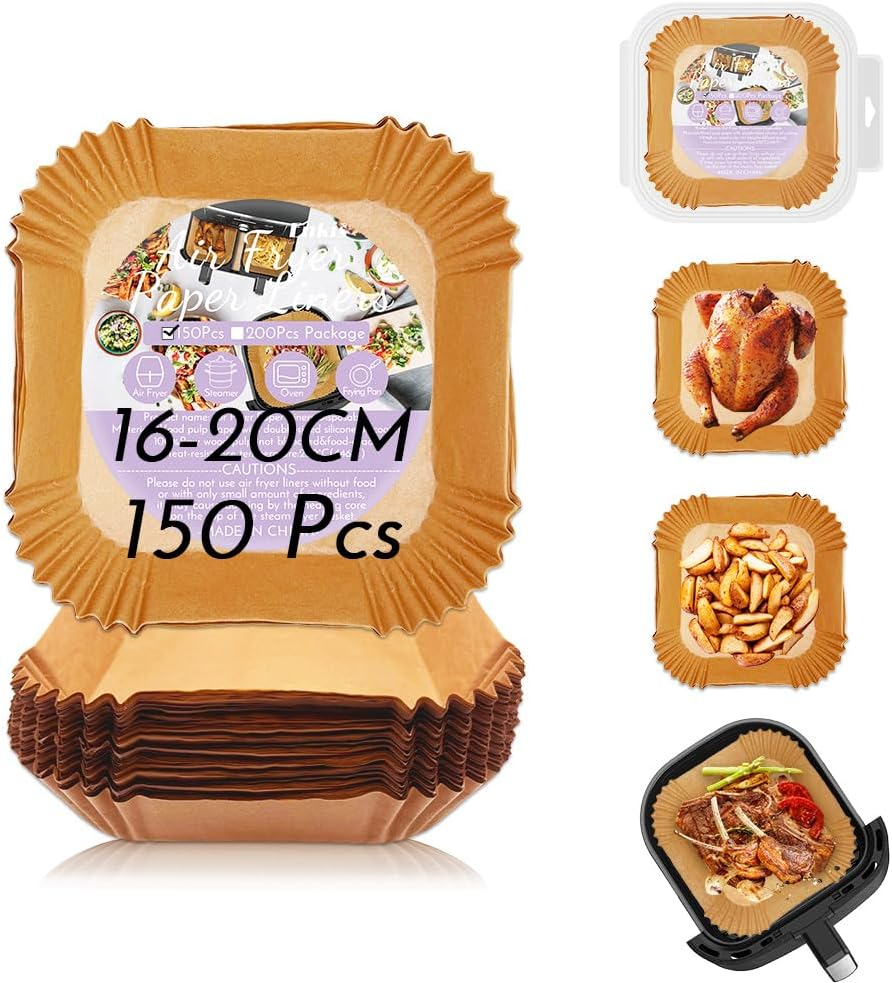 Enkis Air Fryer Liners, 150Pcs Air Fryer Paper Liners Square-9.8Inch/25Cm*4.5Cm, Non-Stick Air Fryer Parchment Liners, Air Fryer Disposable Paper Liner for 5L-7.5L Air Fryer (Large-25Cm) image number 5
