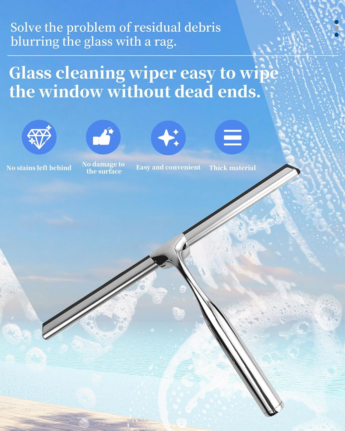 Shower Squeegee with Suction Hanger, 10 Inches Shower Glass Cleaner Wiper, &lrm;Stainless Steel Window Squeegee Scraper for Home Bathroom Kitchen Car Glass Doors