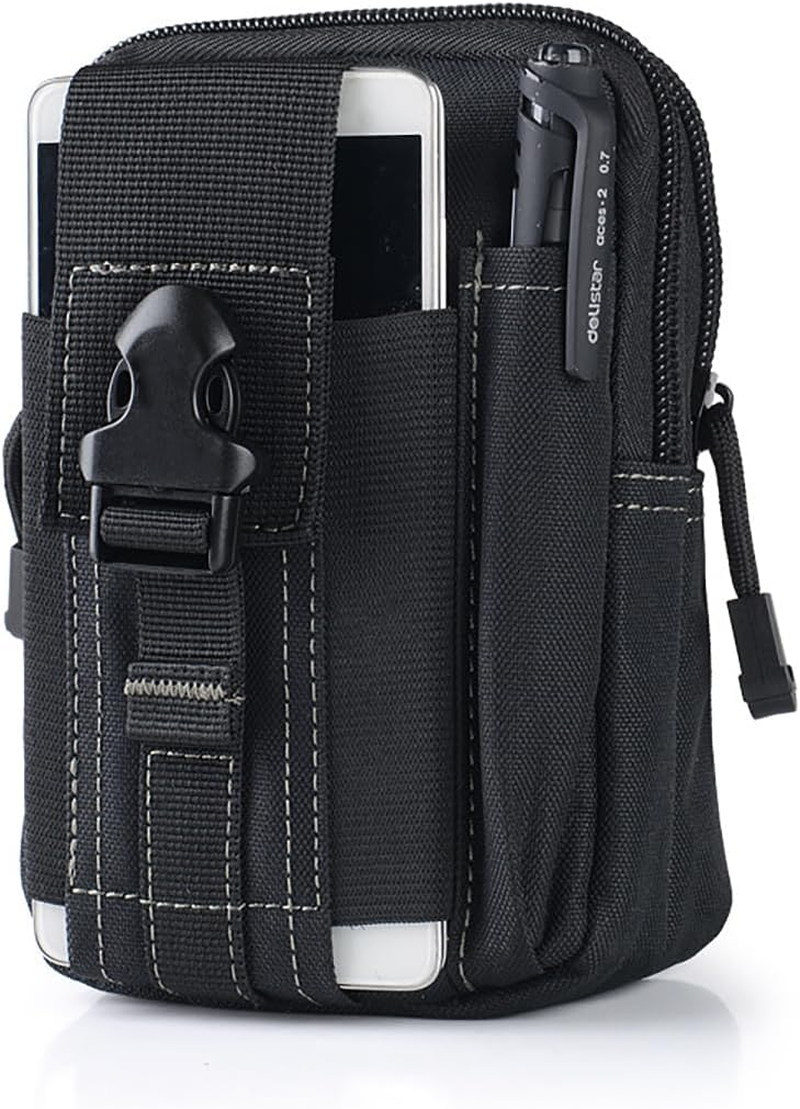Outdoor Tactical Waist Bag with Cell Phone Holster Holder EDC Molle Belt Waist Pouch Security Purse Phone Carrying Case Pocket Organizer for Less than 6.2 Inches Smartphone (Black) image number 3