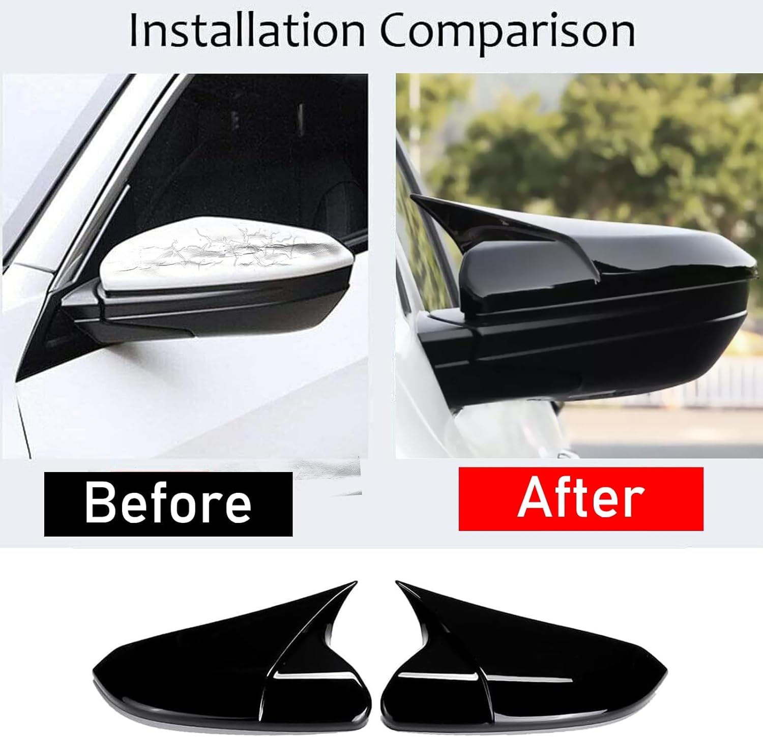 Moonlinks Compatible with 2016-2021 Honda Civic Side Ox Horn Mirror Cover Replacement,Glossy Black Mirror Cap for 10Th Gen Civic,2019-2022 Insight,Lh & RH Side Door Rearview Mirror Cover Trim(1 Pair） image number 3