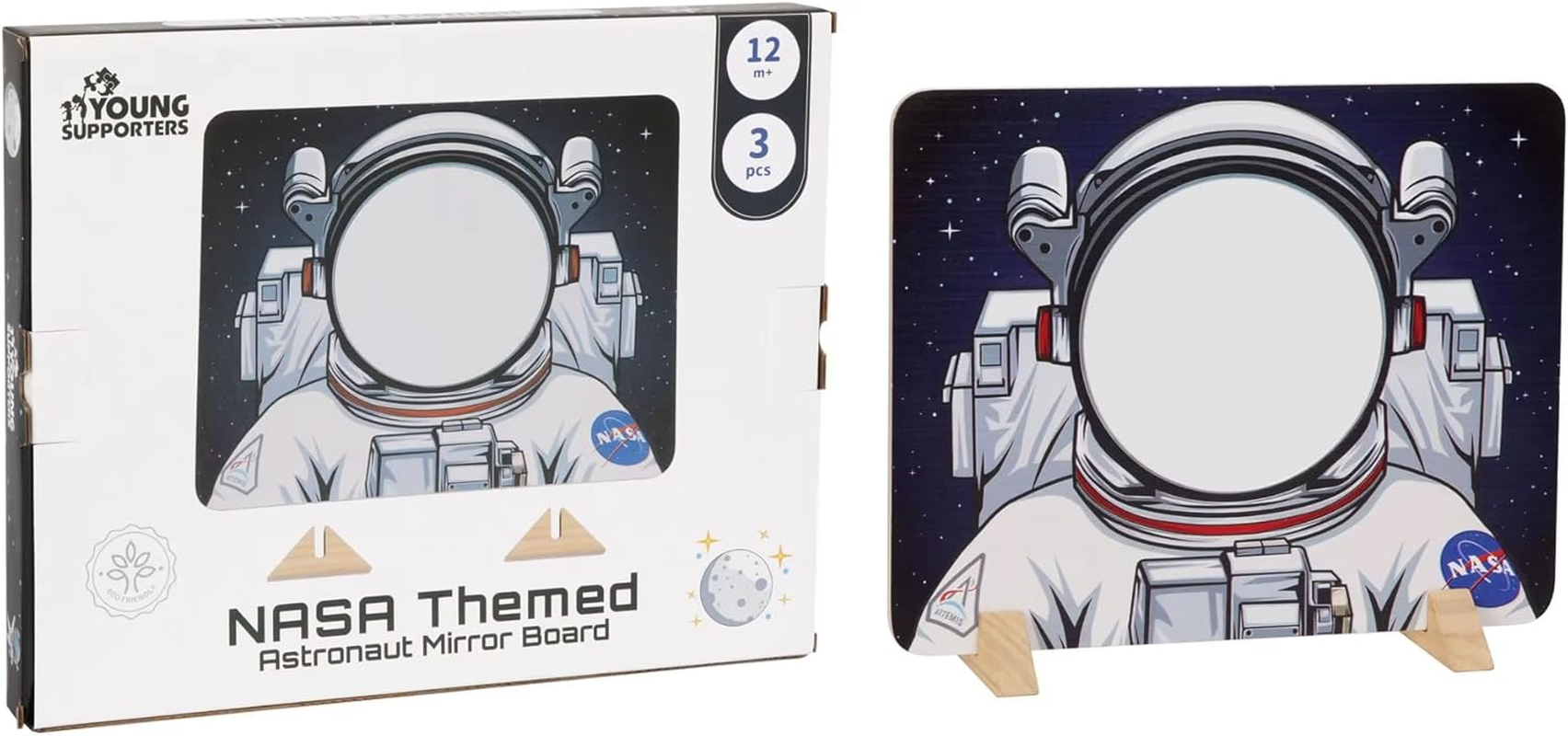 NASA Themed Astronaut Mirror for Kids &ndash; Space Toy & Room Decor with Shatterproof Mirror. STEM Play for Ages 1, 2, 3, 4, 5, 6, 7, 8, 9, 10. NASA & Artemis Logos. Imaginative Fun for Children. image number 2