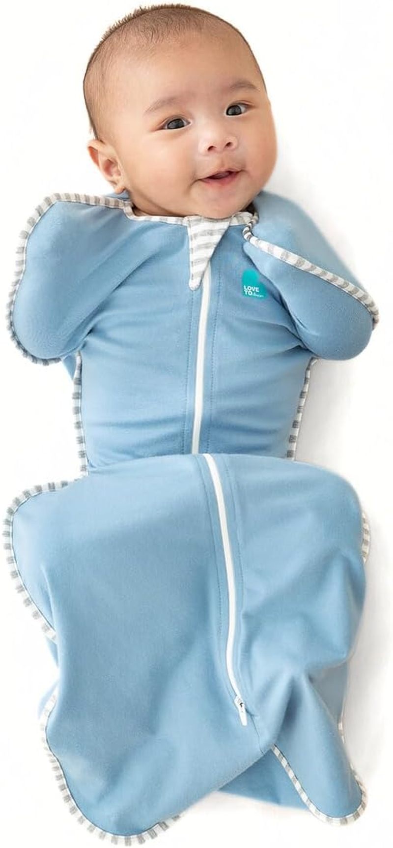 Love to Dream Swaddle up Original, Small (3.5-6Kg), Ideal for Moderate Room Temperatures (20-24&deg;C), 1.0 TOG, Arms up Position, Twin Zipper for Easy Nappy Changes, Dusty Blue image number 5