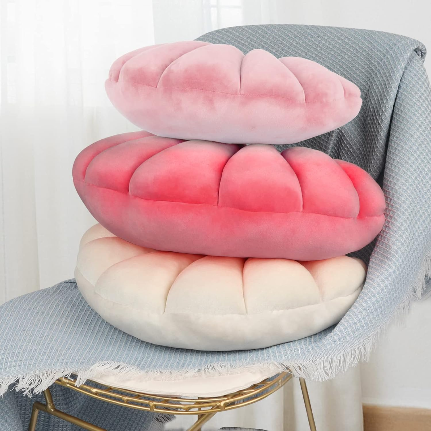 Yi-Gog Sea Princess Seashell Decorative Pillow,1 Cotton Linen Throw Pillowcases Sea Ocean Theme Seashell Conch Decorative Pillowslip Home Office Decor Seashell Shaped Throw Pillow (Medium Pink) image number 5