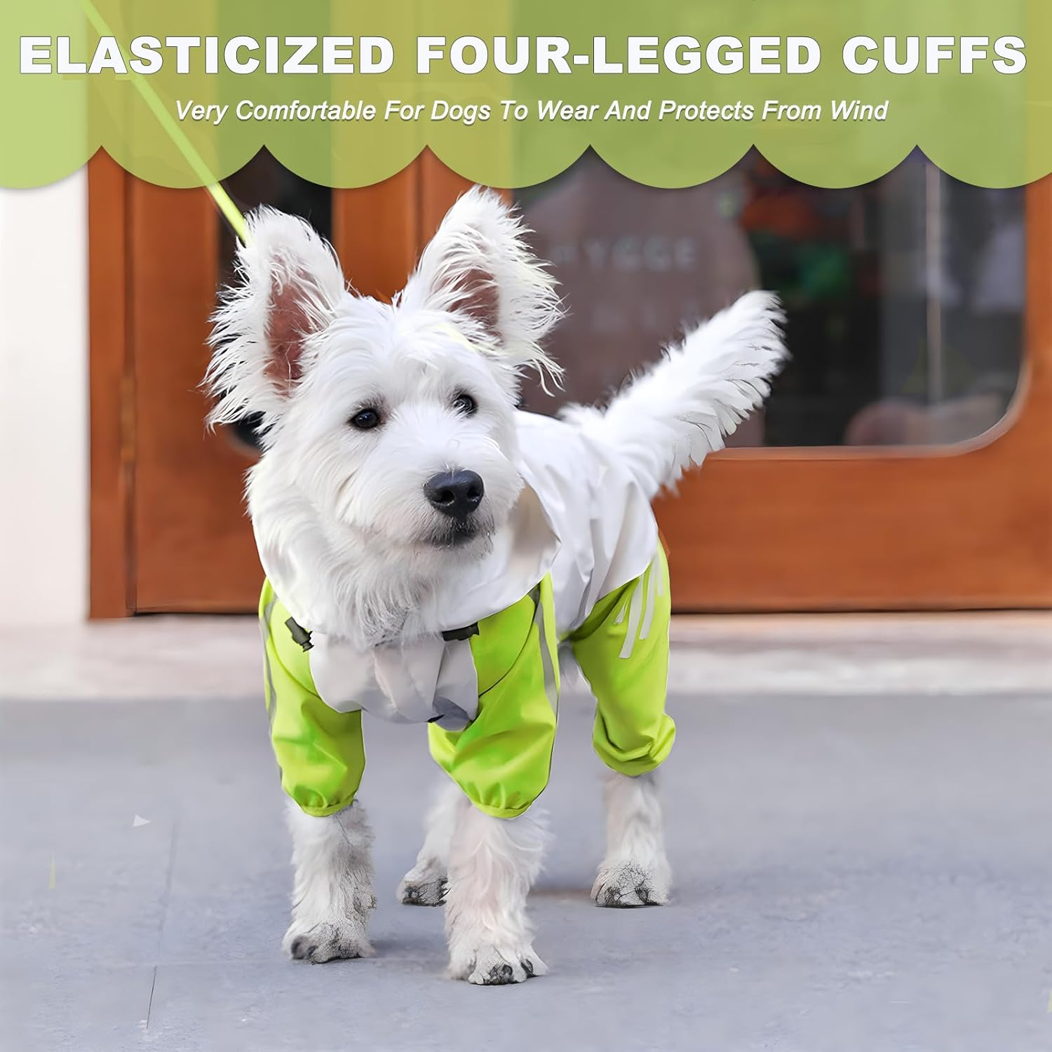 Vivi Bear Reflective Raincoat Dog Waterproof Windproof Pet Jacket, Lightweight Dog Slicker Poncho with Hood for Small Dogs and Puppies, Green S