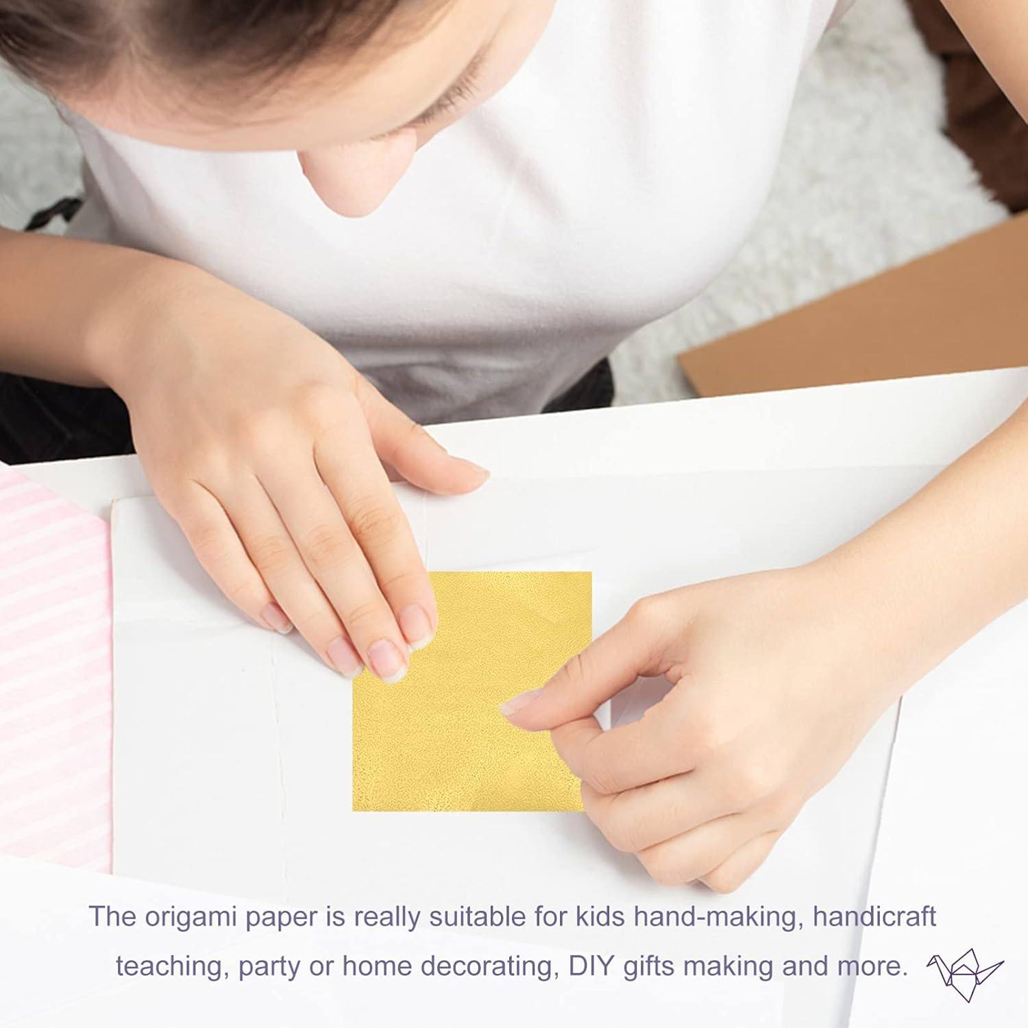 Kisangel 100Pcs 4&times;4 Square Origami Paper Gold Beautiful Foil Folding Paper for Crafting and Painting