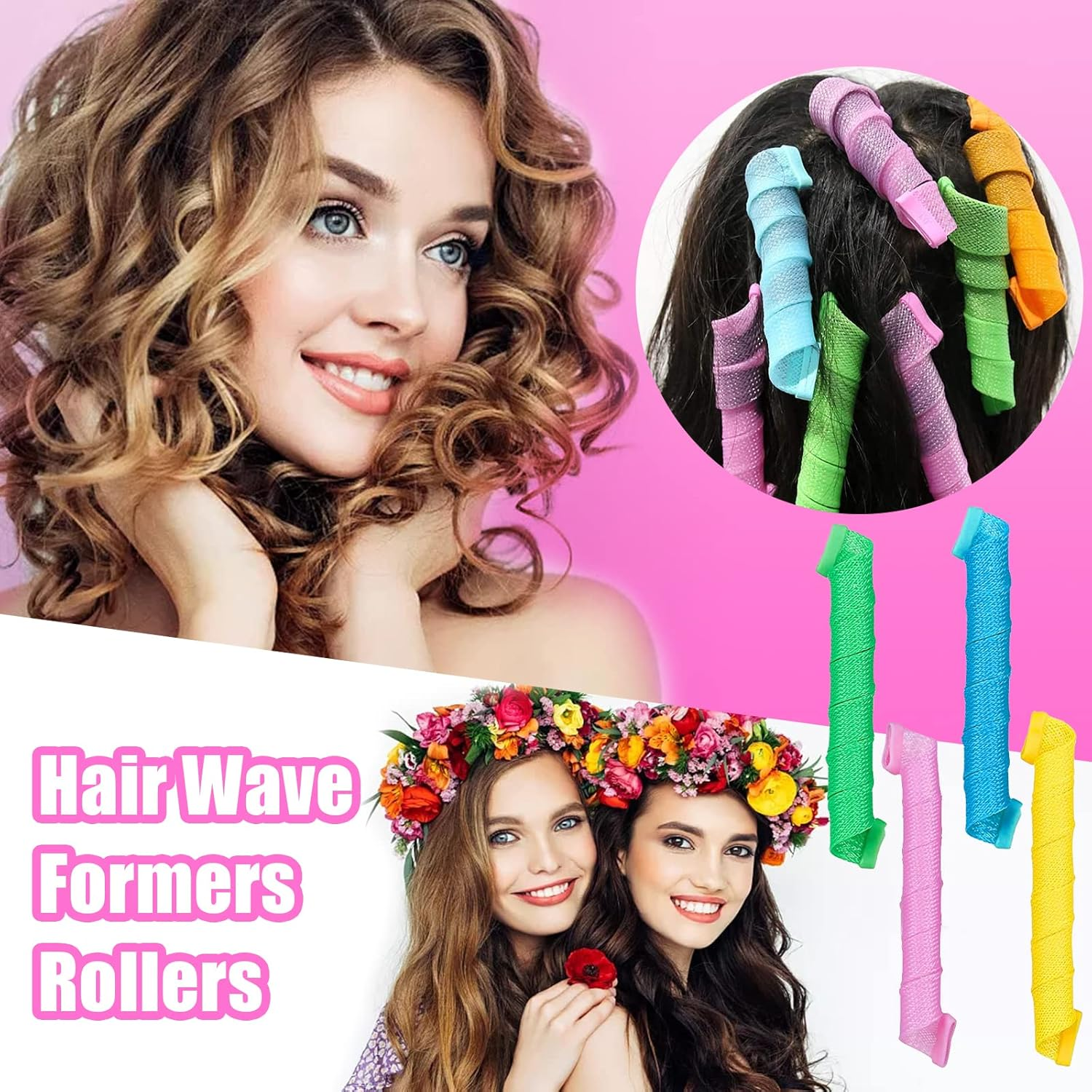 RANJIMA Overnight Hair Rollers, Pack of 30, Large Curls, 55 Cm Spiral Curls, Waves without Heat, Curlers with Styling Hooks, Heatless Hair Curler for Long Hair, Short Hair image number 6