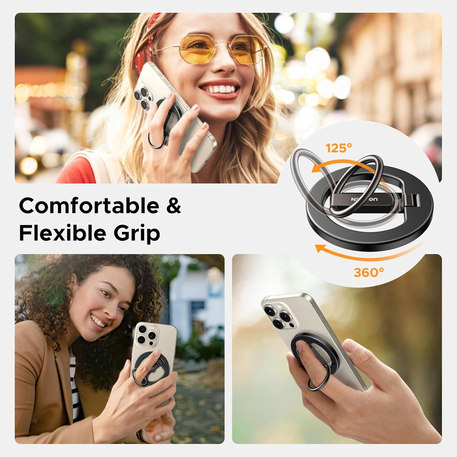 UGREEN Magnetic Phone Ring Stand, Ring Grip, Compatible with Iphone 17/16/15/14/13/12 Series & Magsafe Cases, Ultra Stable Strong Magnet Kickstand, Angle Adjustment, Foldable, Smartphone Ring Holder image number 4