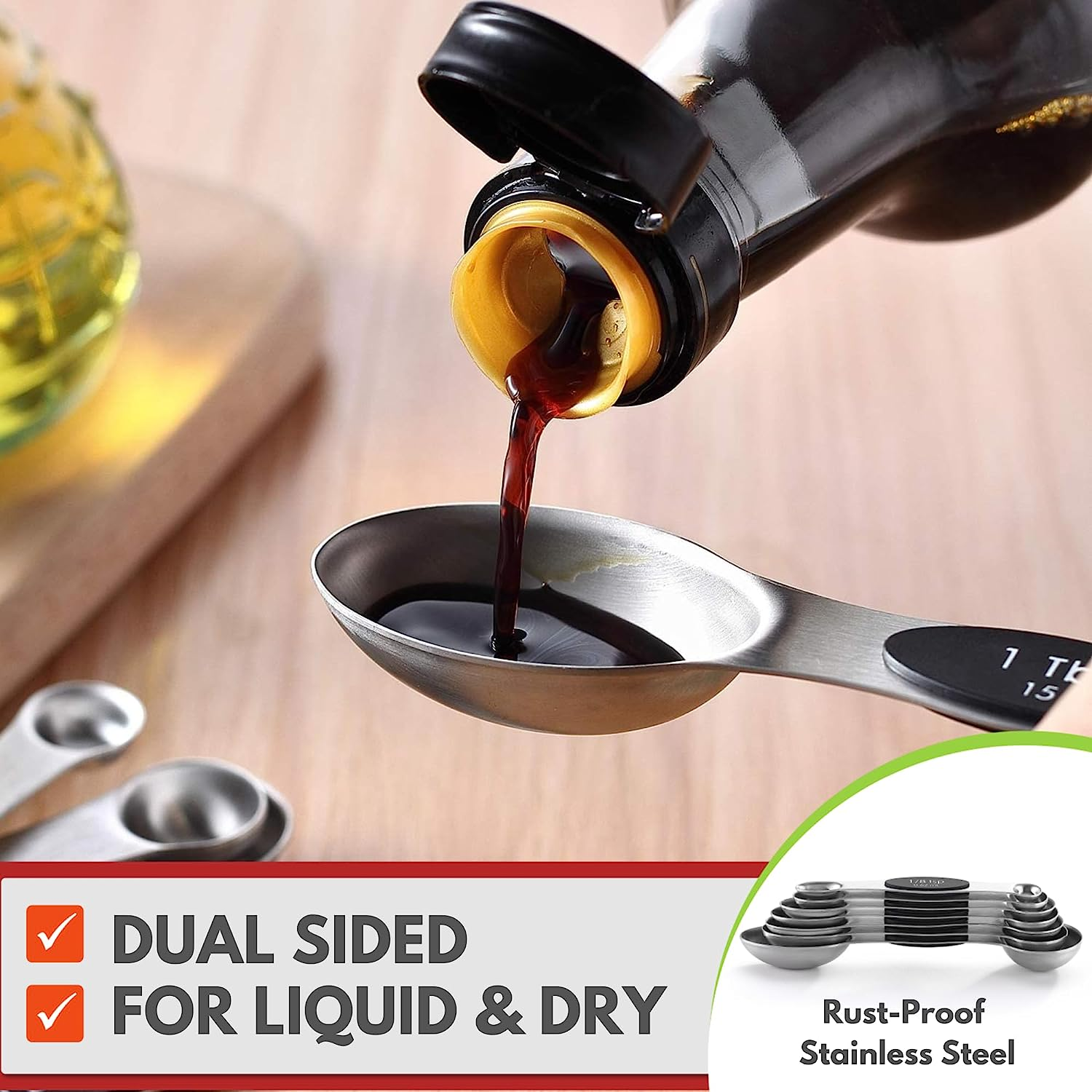 (Magnetic) - Spring Chef Magnetic Measuring Spoons Set, Dual Sided, Stainless Steel, Fits in Spice Jars, Set of 7 image number 2