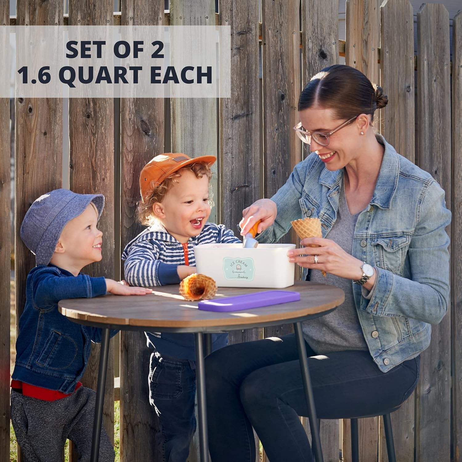 Premium Ice Cream Containers Set of 2 with Size of 1.6 Quart- Perfect for Homemade Ice Cream, Sorbet, Frozen Yogurt and Gelato - Stackable Pint Containers W/Lids and Sticker to Store Easly in Freezer image number 4