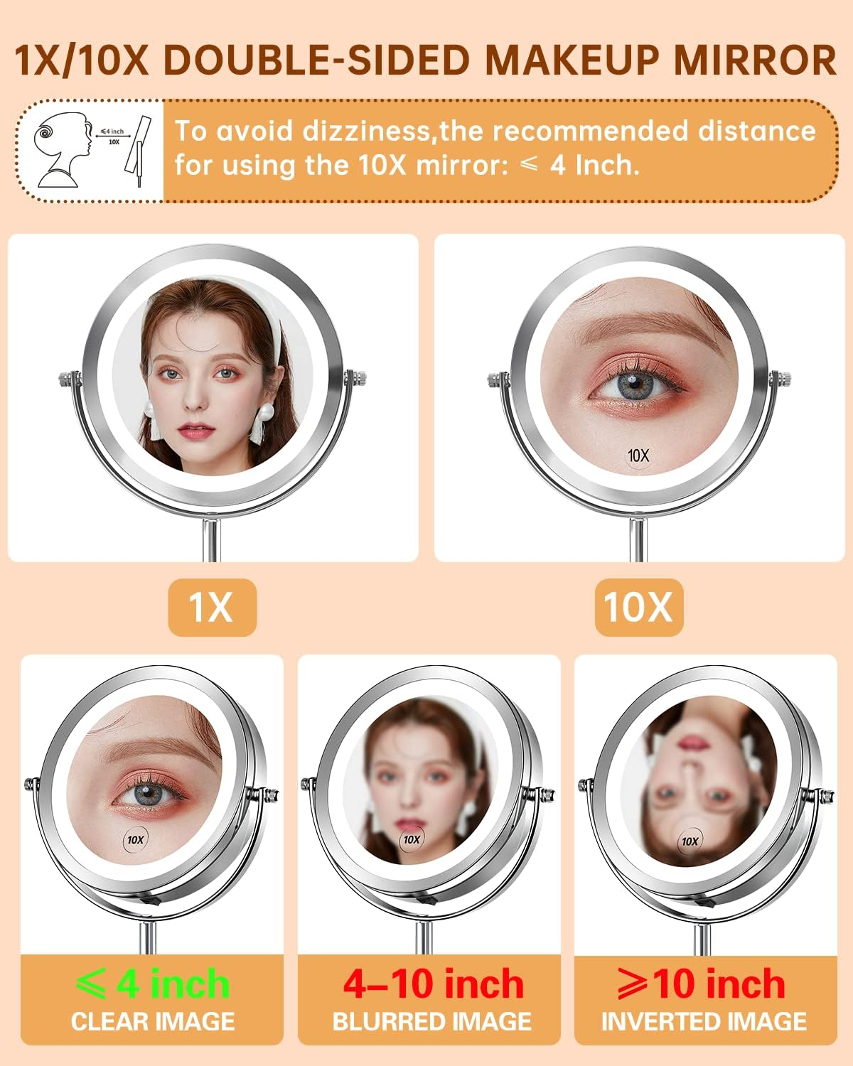 1X/10X Magnified Lighted Makeup Mirror Double Sided round Magnifying Mirror Standing 360 Degree Swivel Vanity Mirror Battery Operated 7 Inch Diameter Shaving Bathroom Mirror image number 1