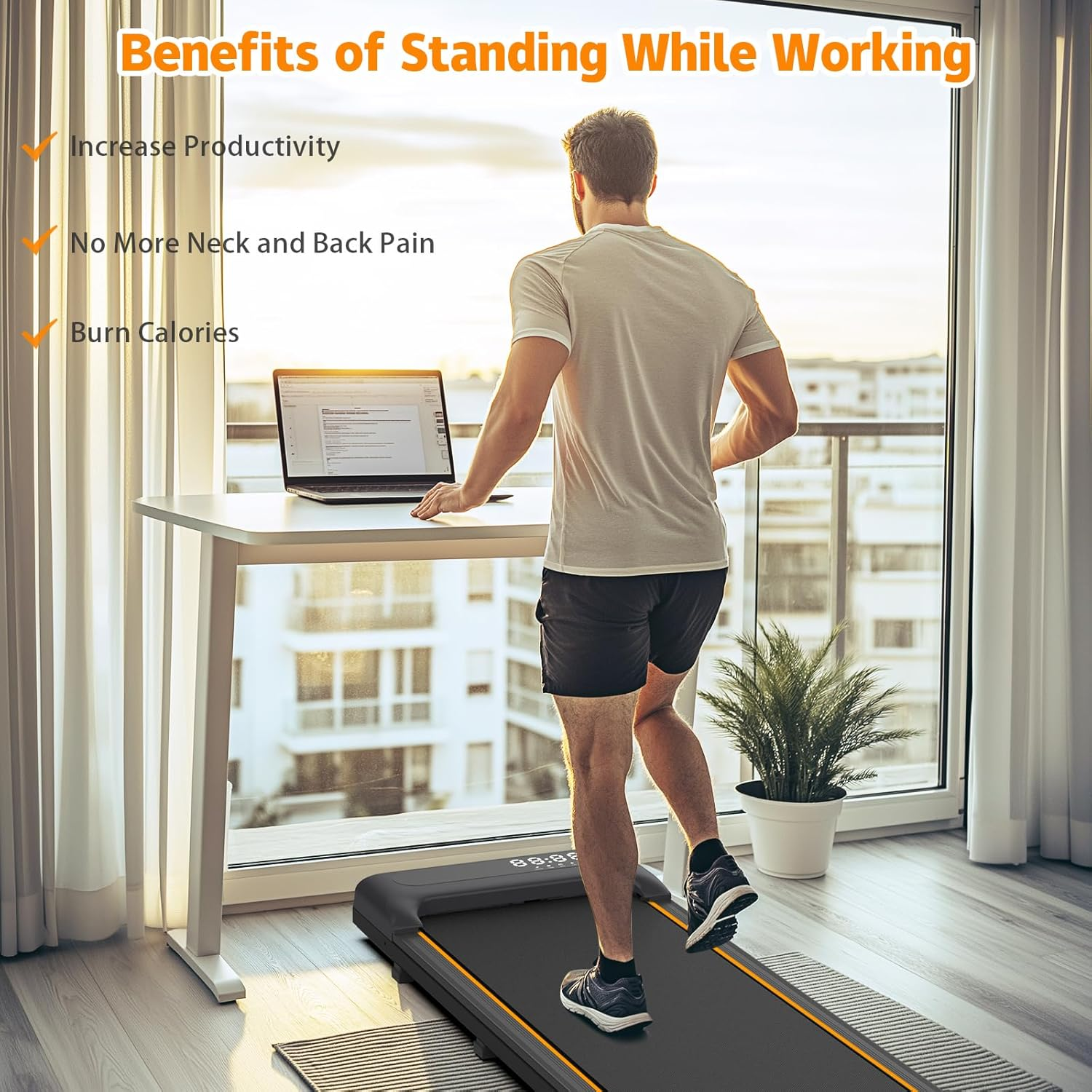 Advwin 3 in 1 Walking Pad Treadmill, under Desk Treadmill for Jogging & Walking, Compact Portable Walking Running Machine with Shock Absorption & Non-Slip for Home&Office | LED Display |Quiet Motor image number 5