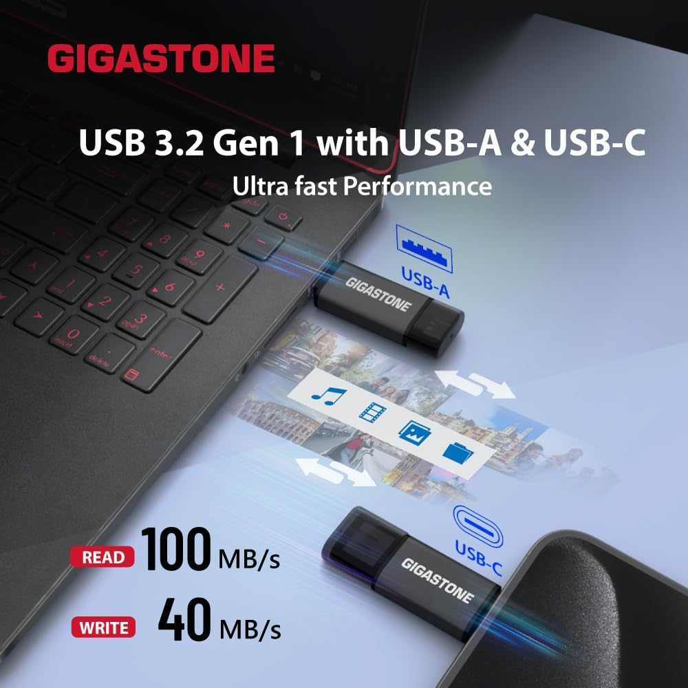 GIGASTONE Z40 128GB 2-In-1 Dual OTG Flash Drive USB 3.2 Gen 1, USB-A & USB-C, Reliable Performance, Durable, Data Storage, File Sharing, Backup, Boot Drive, USB2.0/USB3.0/USB3.1 Interface Compatible image number 3