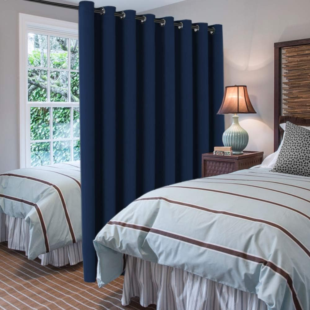 Blackout Curtain Extra Wide Blackout Curtain Draperies for Bedroom/Living Room/Sliding Glass Door, Eyelet Top Energy Saving Single Piece 254Cm Wide by 213Cm Drop, Navy Blue image number 6