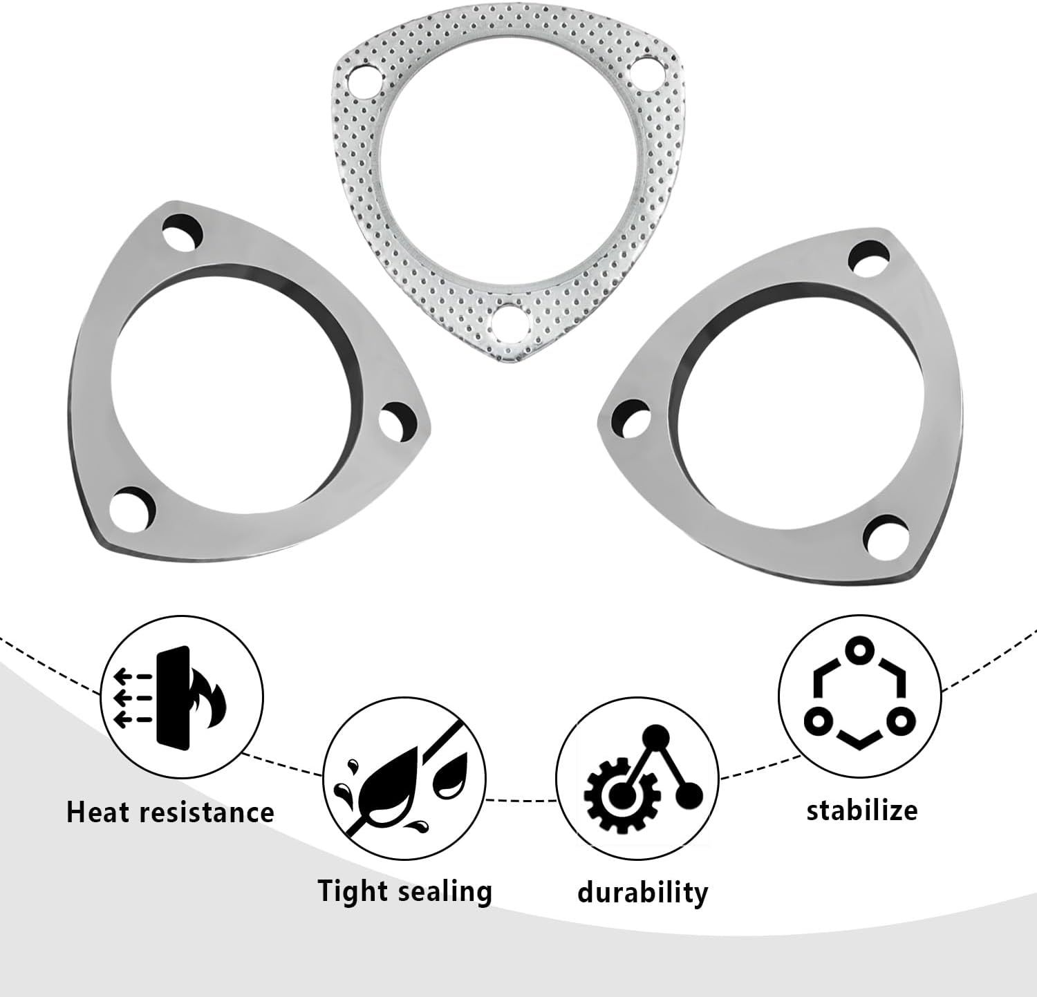 3" Exhaust Flange Gasket with 3 Exhaust Bolts Tool Set,Stainless Steel Exhaust Flange Repair Kit for Securing Exhaust System Component,Durable Car Accessories Exhaust Gaskets Kit (3") image number 4