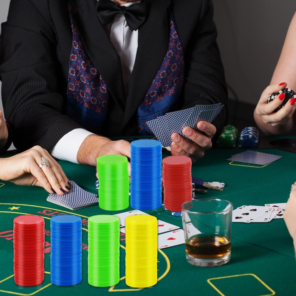 400 Pieces Plastic Poker Chips, 4 Colours 0.98 Inch Counting Chips for Children Game Math Counting Bingo Game Blank Plastic Counter for Children Reward image number 2