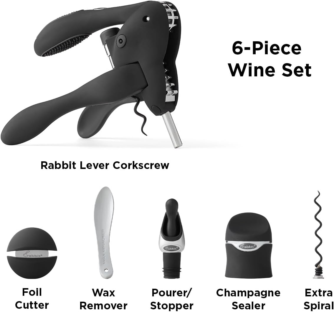 Rabbit 6-Piece Black Polycarbonate Wine Tool Kit - Black image number 6