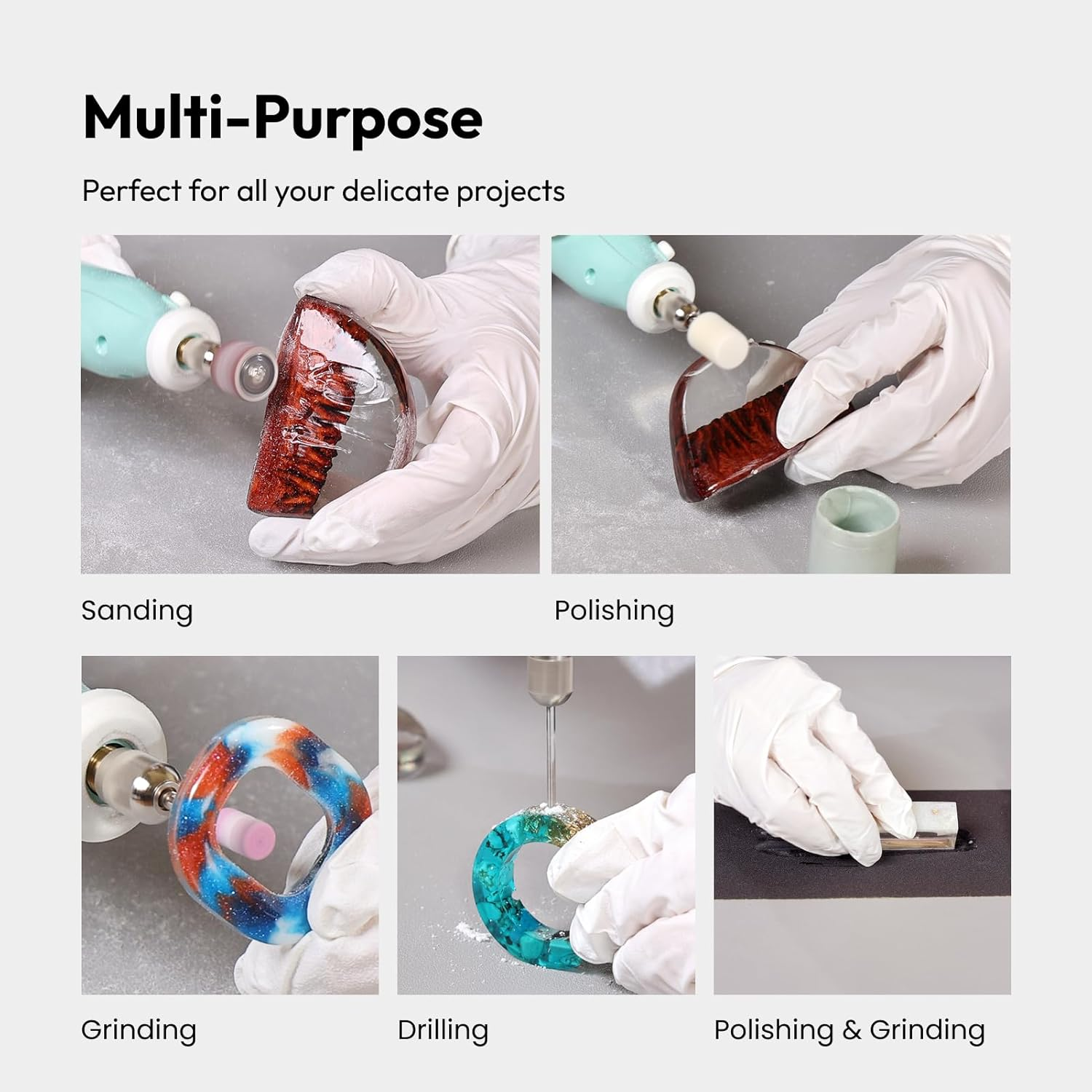 Resiners Cordless Rotary Tool Kit, Electric Resin Drill & Polishing Kit, 5-Speed Adjustable, 54Pcs Jewelry Making Kit, Professional Machine for Resin Molding, Manicure, Wooden DIY Crafts image number 1