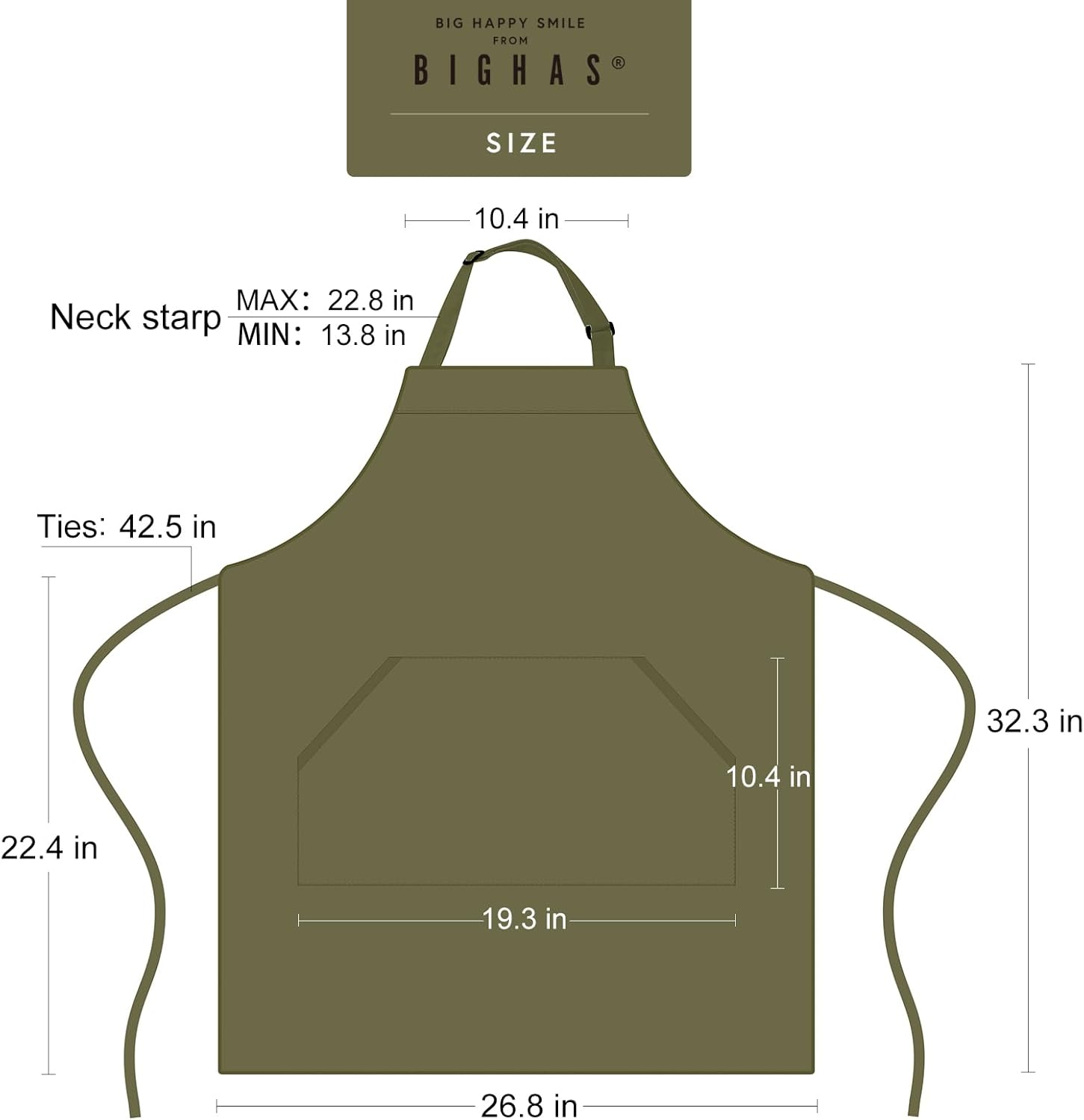 BIGHAS Adjustable Bib Apron with Pocket Extra Long Ties for Women Men, 18 Colors, Chef, Kitchen, Home, Restaurant, Cafe, Cooking, Baking (Bronze Green) image number 2