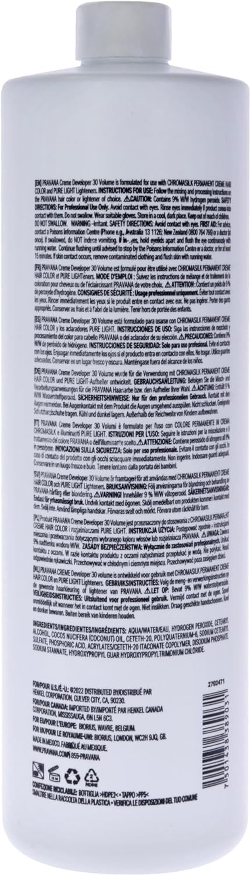 Pravana Creme Developer 30 Volume for Unisex 33.8 Oz Treatment, 1000 Ml