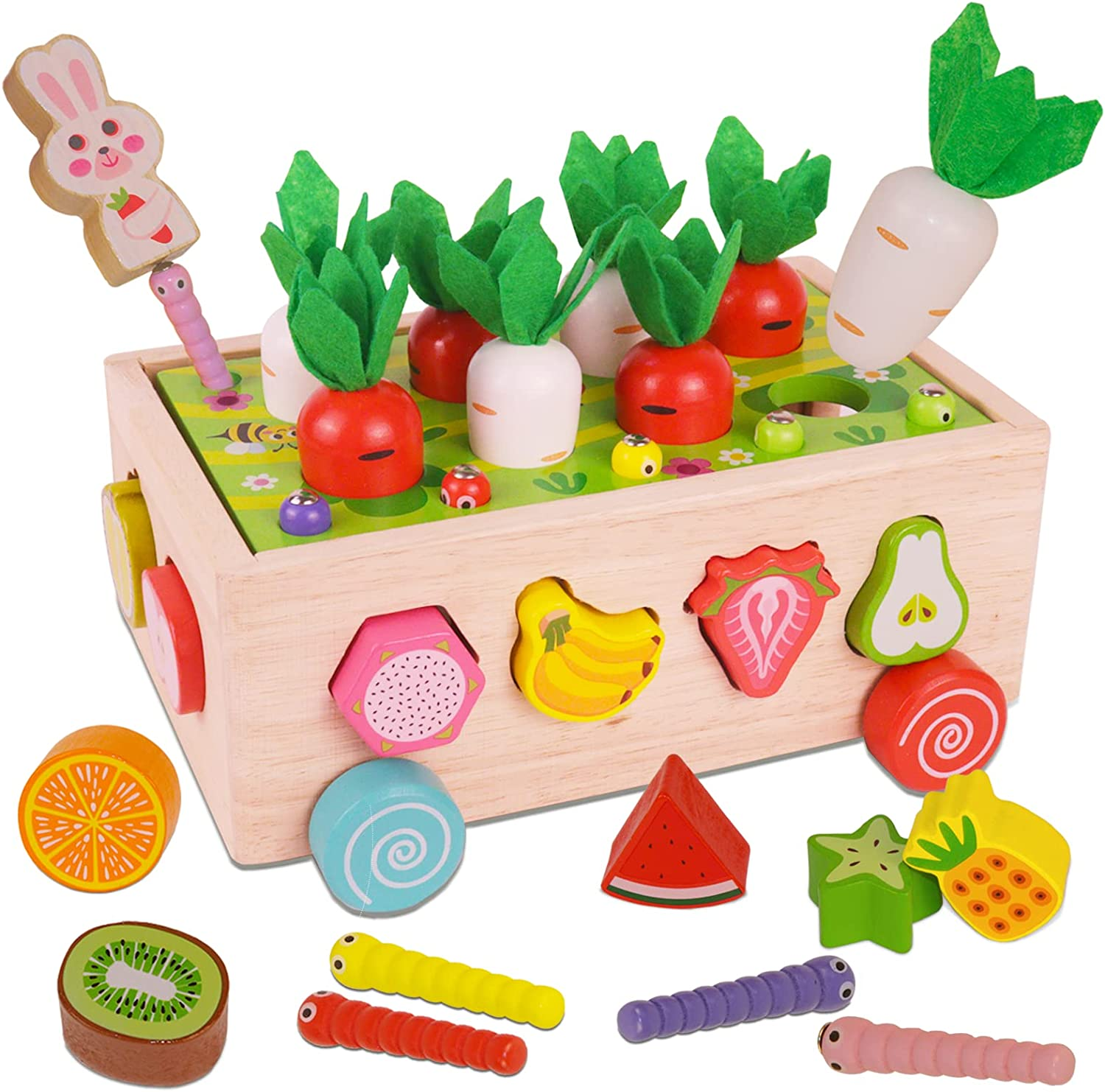 Montessori Toys for Toddlers,Wooden Learning Education Toys，Sensory Toys with Carrots Harvest Game & Shape Sorting,Baby Toys for 1 2 3 4 Year Old，Gifts for Boys Girls image number 5