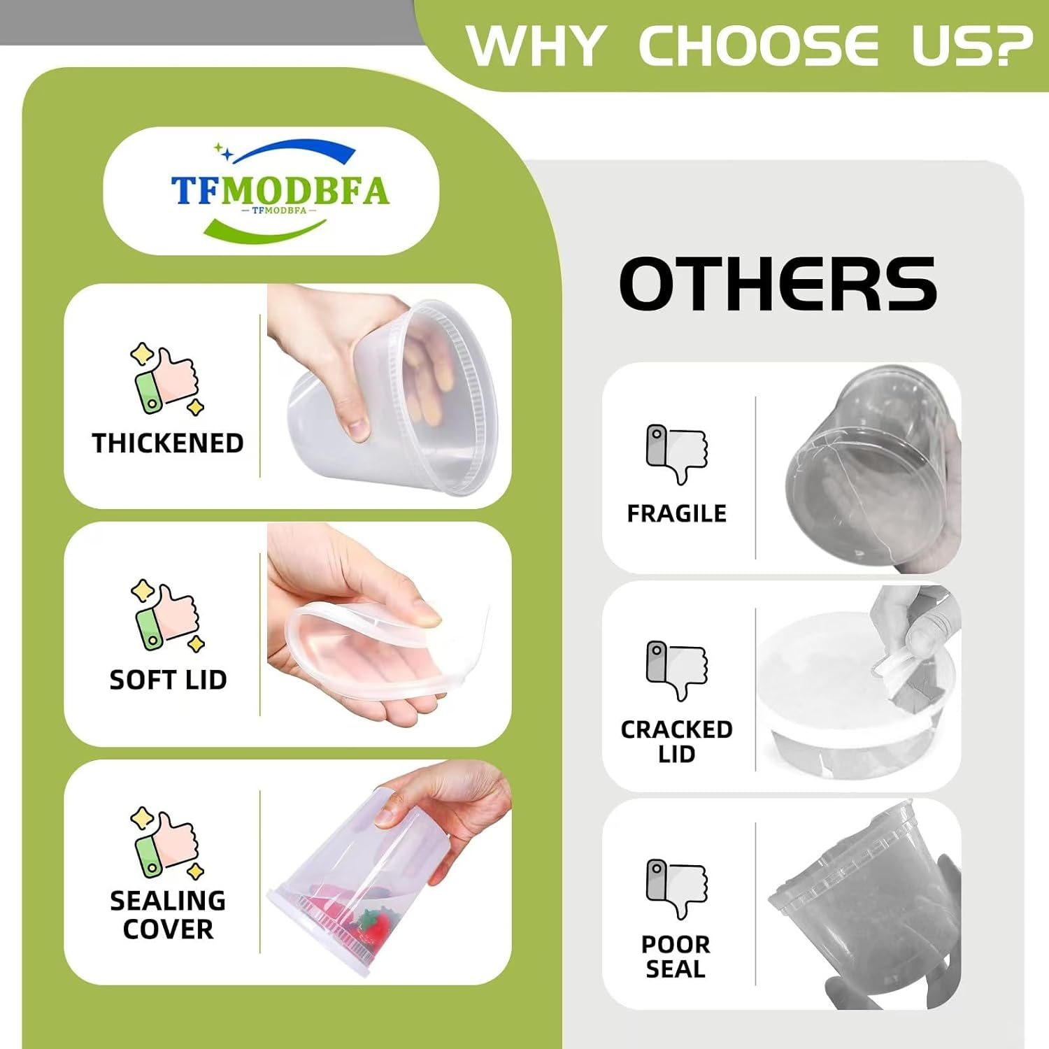 TFMODBFA 60 Sets Deli Containers with Lids [8/16/32Oz, Each 20Sets] Plastic Food Storage Containers with Airtight Lids, Leakproof, BPA Free and Stackable, Microwave/Freezer/Dishwasher Safe image number 4