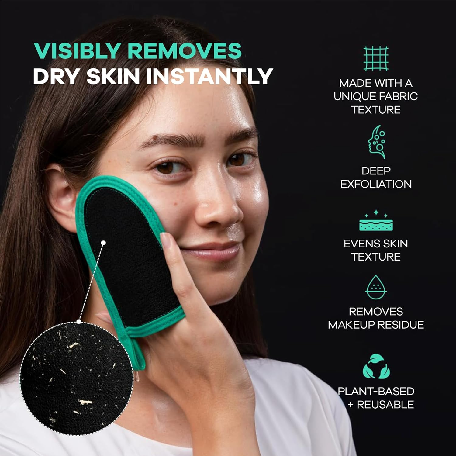 Dermasuri Exfoliating Face Scrub Mitt, Daily Dead Skin Remover for Smooth Skin, Black