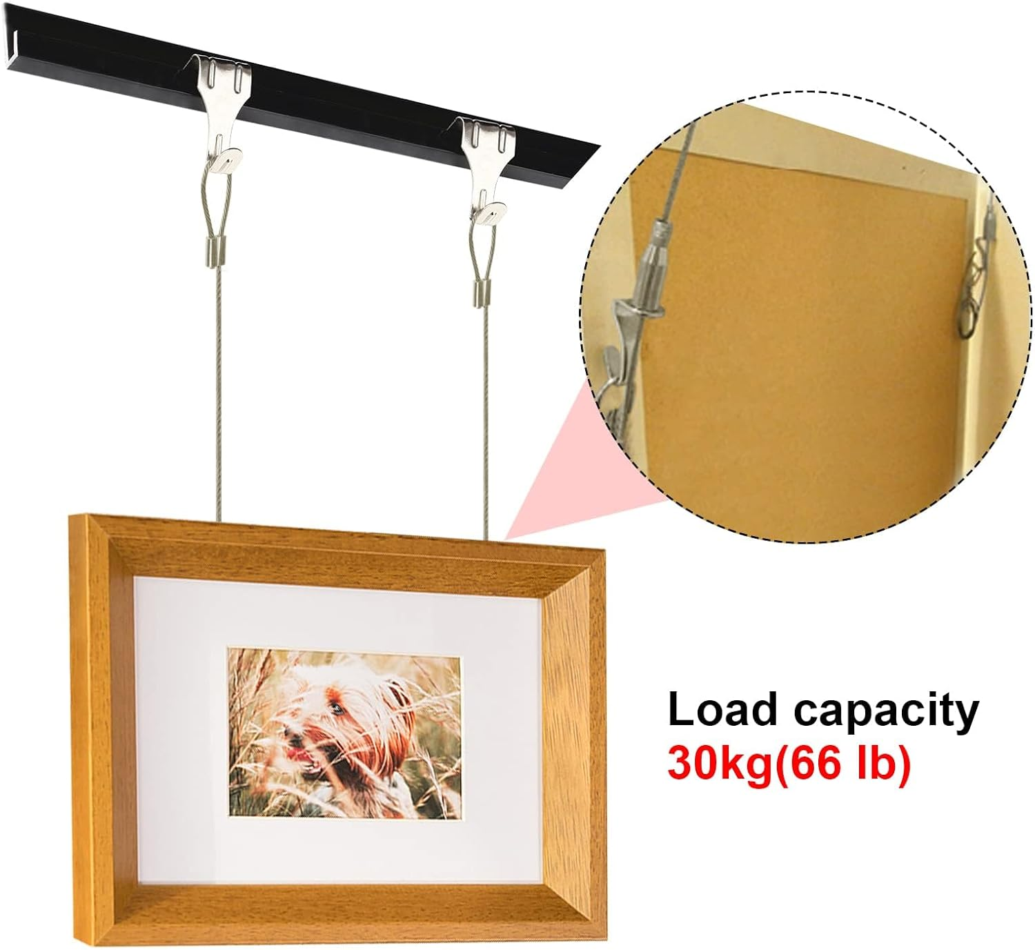 20 Pack Sturdy Picture Rail Hanging System, 66 Lb (30 Kg) Max Load Capacity, Adjustable Wire Hooks Kit, 3Ft (1 M) Length Cable with Loop, Frames Display Kit, Picture Hanging Kit(Silver)